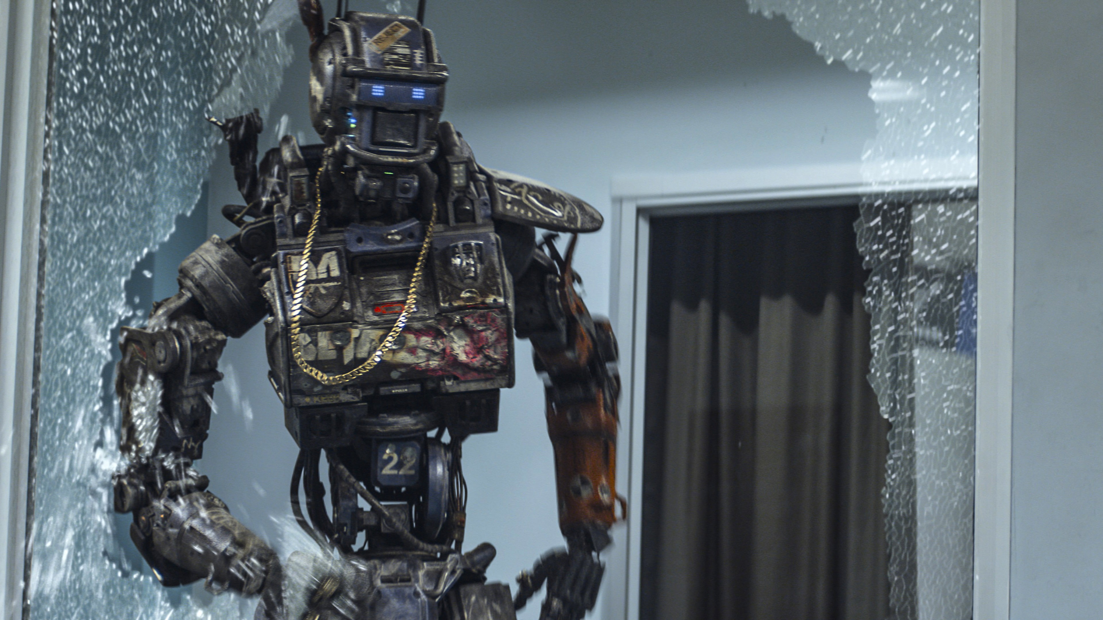 police, robot, gun, Best Movies of 2015, Chappie, 4K, HD Wallpaper
