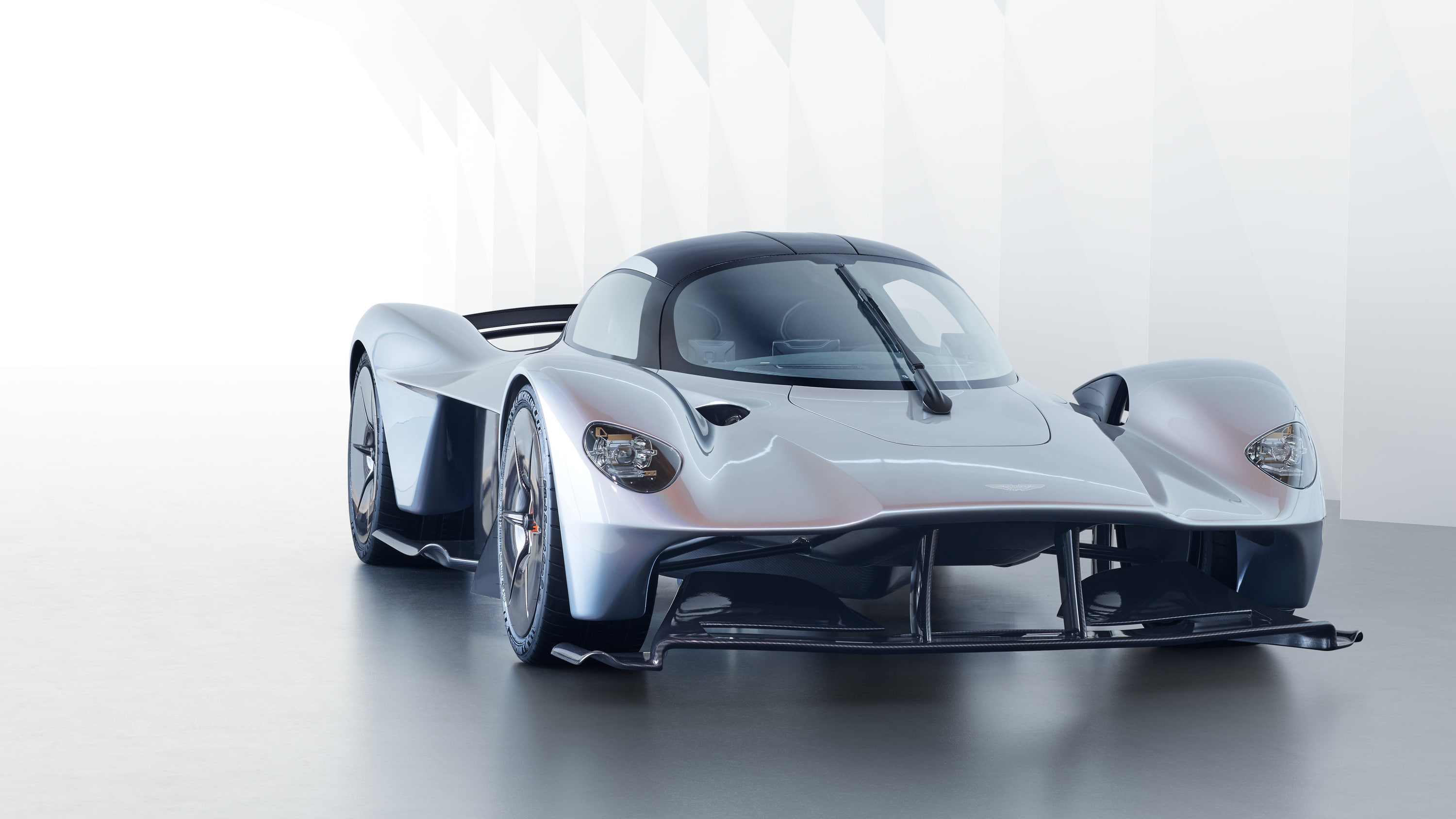 motor vehicle, no people, copy space, stationary, sport, shiny, Aston Martin Valkyrie, studio shot, modern, 2018, land vehicle, front view, reflection, HD Wallpaper