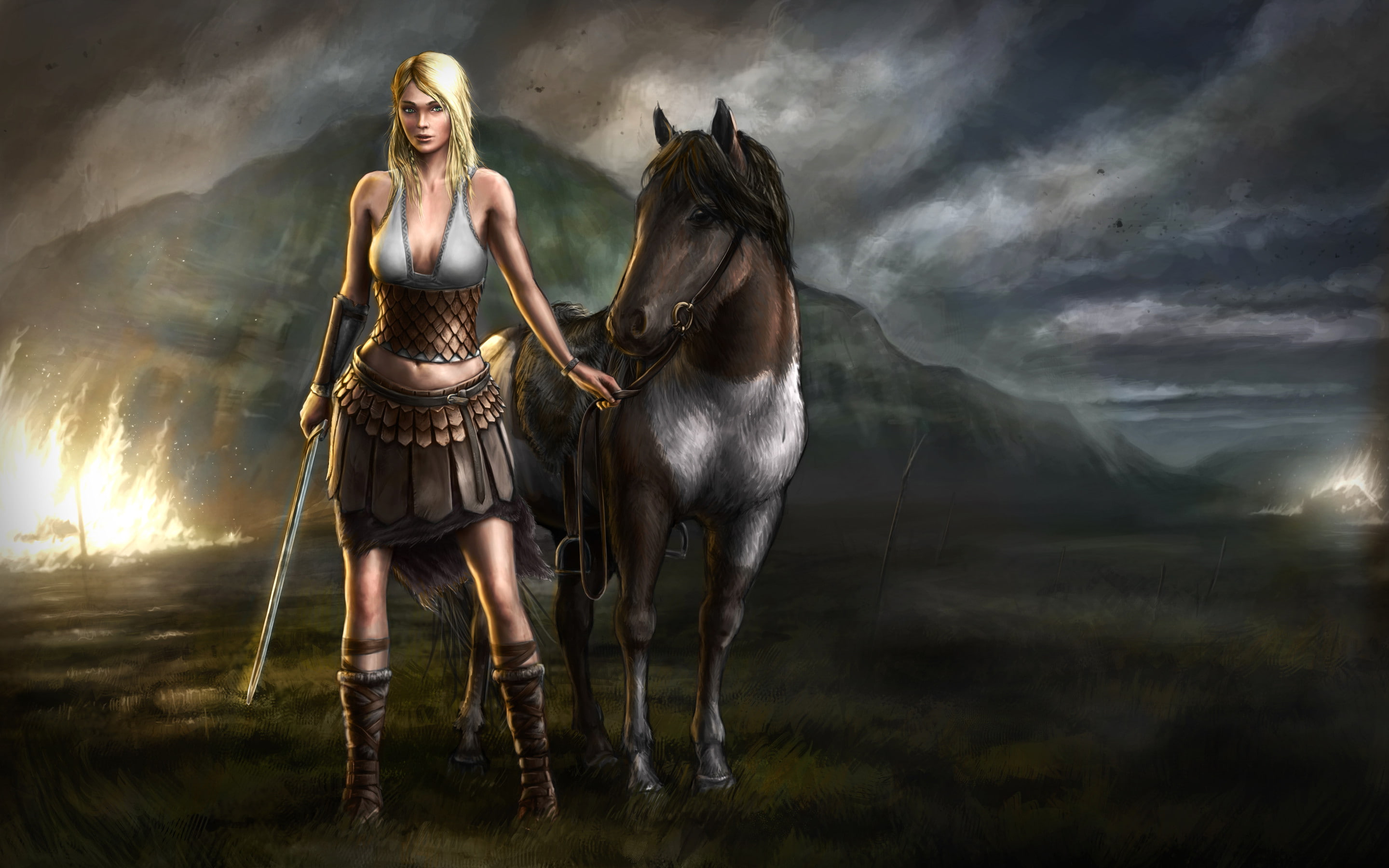 2K, background, Viking, 4k pics, Valkyrie, 2880x1800, Fantasy, HD Wallpaper