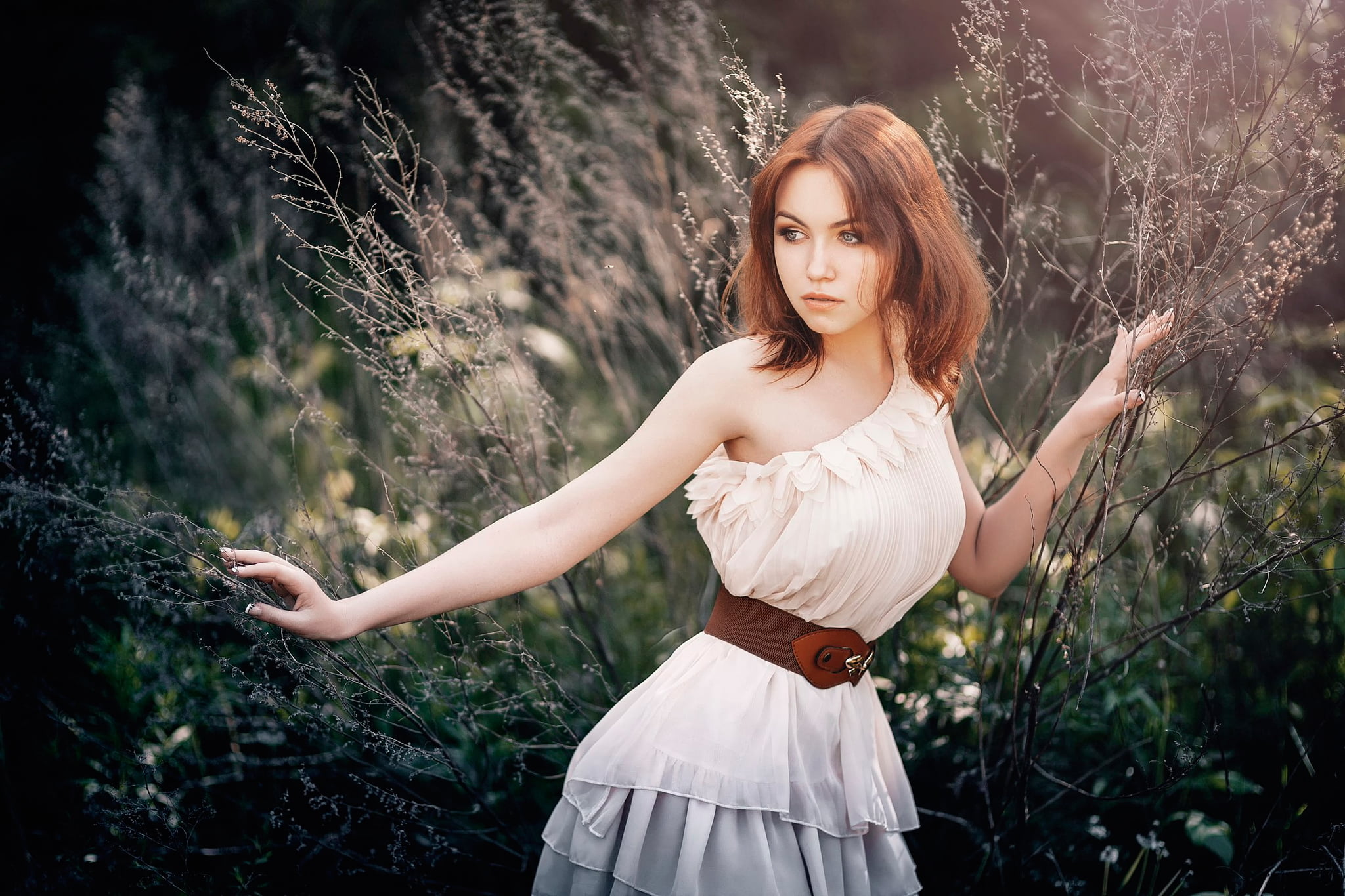 leisure activity, shoulder, dress, women, model, Nick Kolosov, s, adult, plant, front view, 1080P, land, Nicole Young, young women, beauty, lifestyles, HD Wallpaper