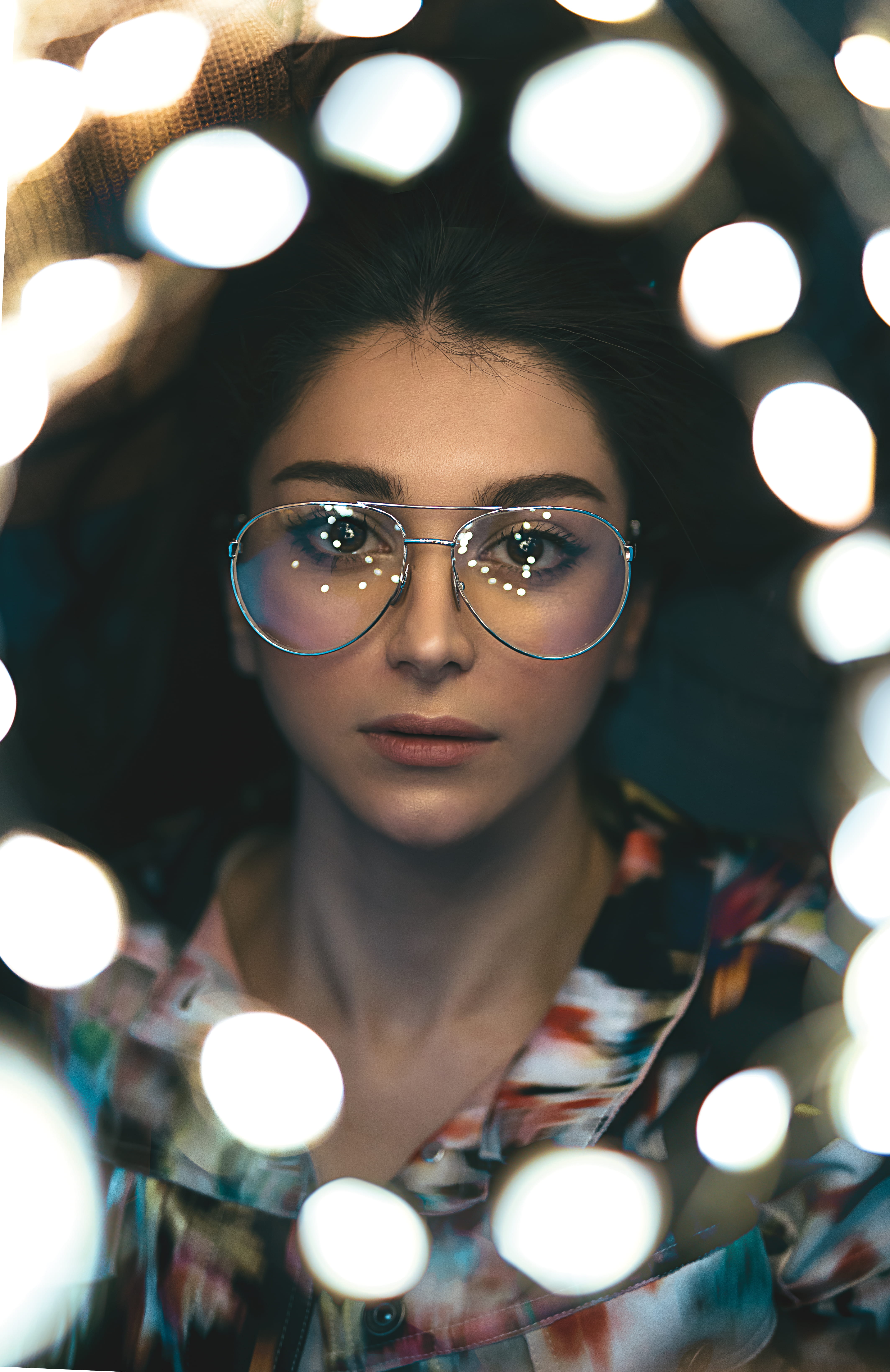 5K, photo, eyeglasses, leisure activity, beautiful woman, front view, wearing, illuminated, young adult, selfie, celebrity, human, indoors, accessories, Phone HD Wallpaper