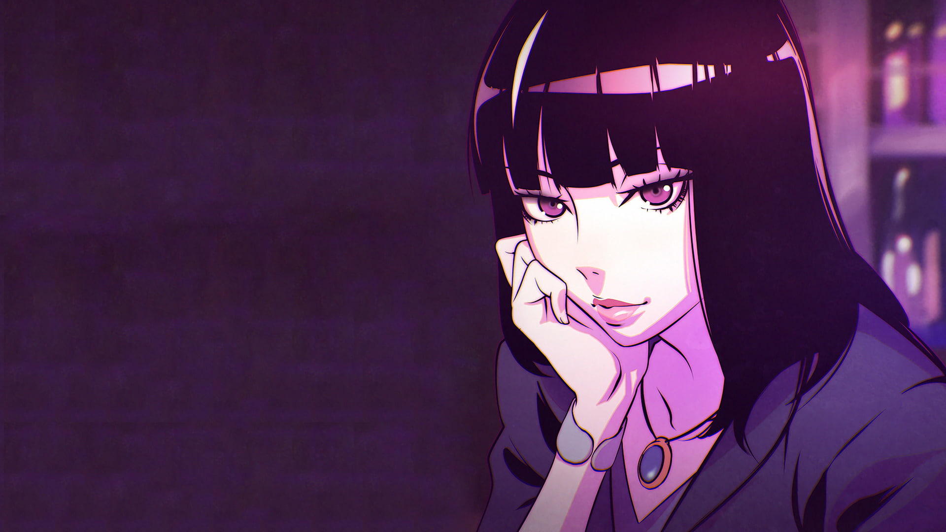Bracelet, Purple Eyes, Death Parade, Chiyuki (Death Parade), 1080P, Black Hair, Necklace, Anime, HD Wallpaper