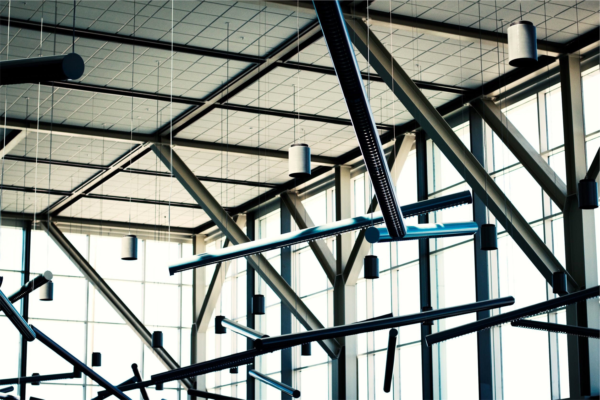 glass - material, empty, wall, building, modern, futuristic, near, roof beam, lamps, windows, pattern, metal, no people, framed, built structure, white, HD Wallpaper