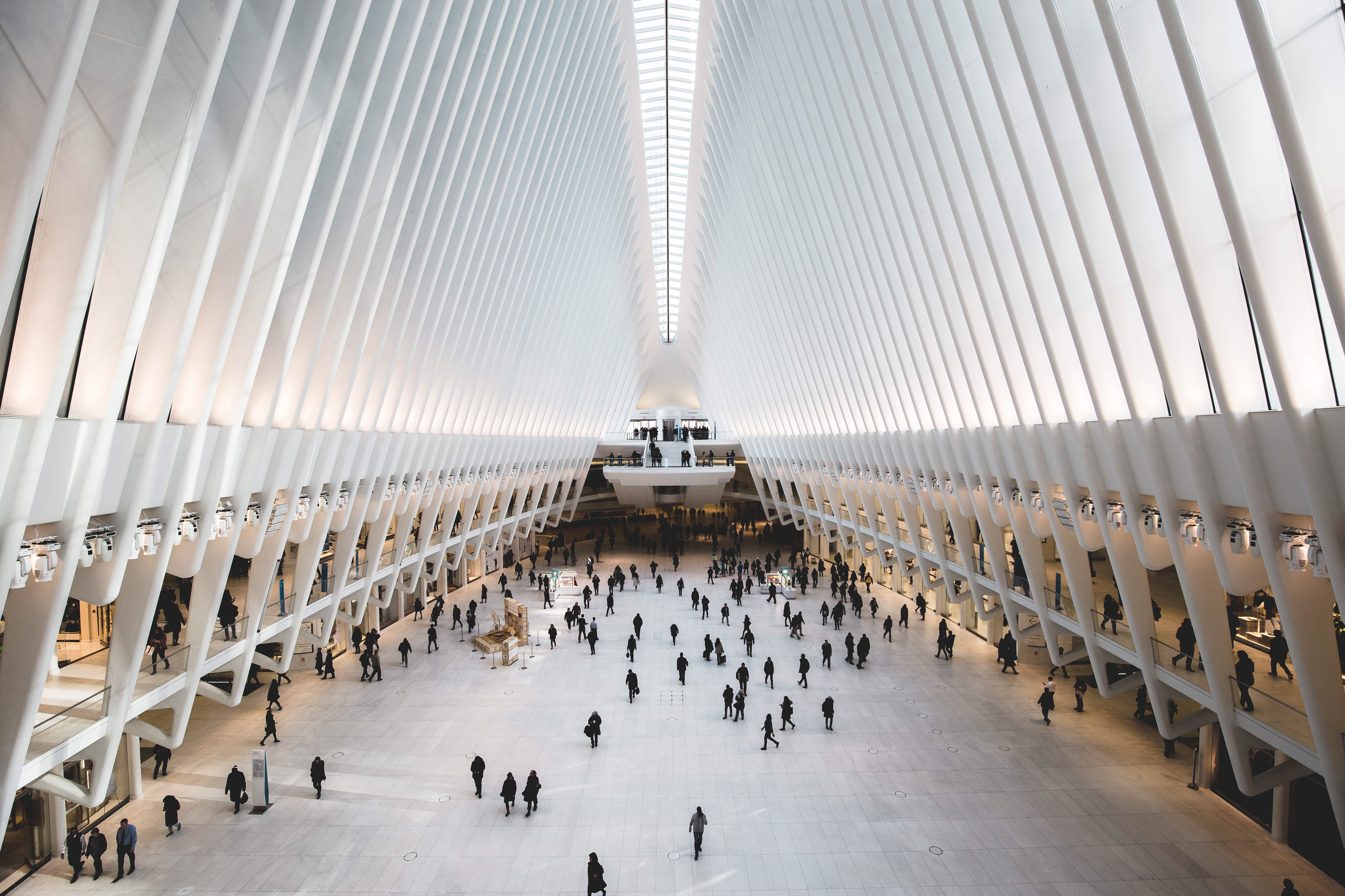 built structure, travel, oculus, nyc, indoors, architectural column, lifestyles, white, new york, day, crowd, 5K, real people, modern, city, travel destinations, HD Wallpaper