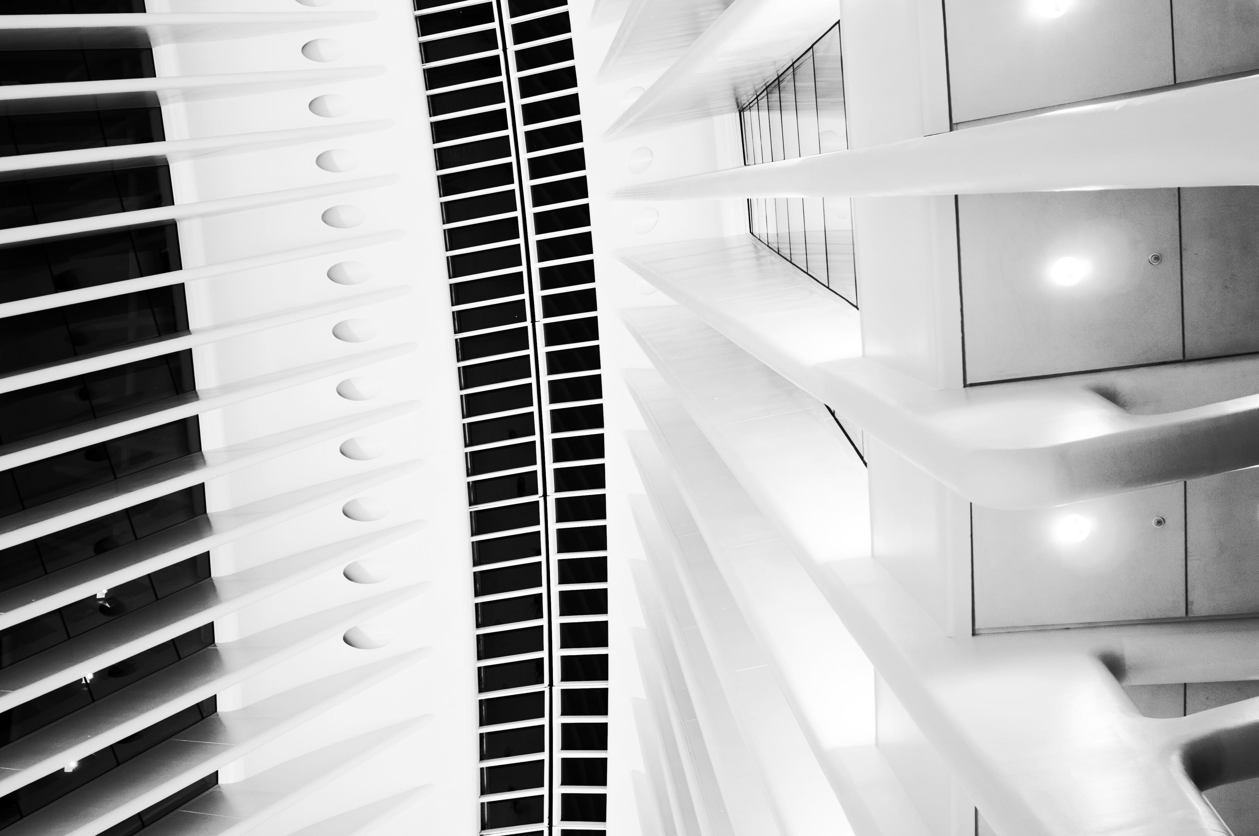 composition, santiago calatrava, bnw, united states, sunlight, modern, built structure, close-up, staircase, treatment, design, clean, tribeca, no people, HD Wallpaper