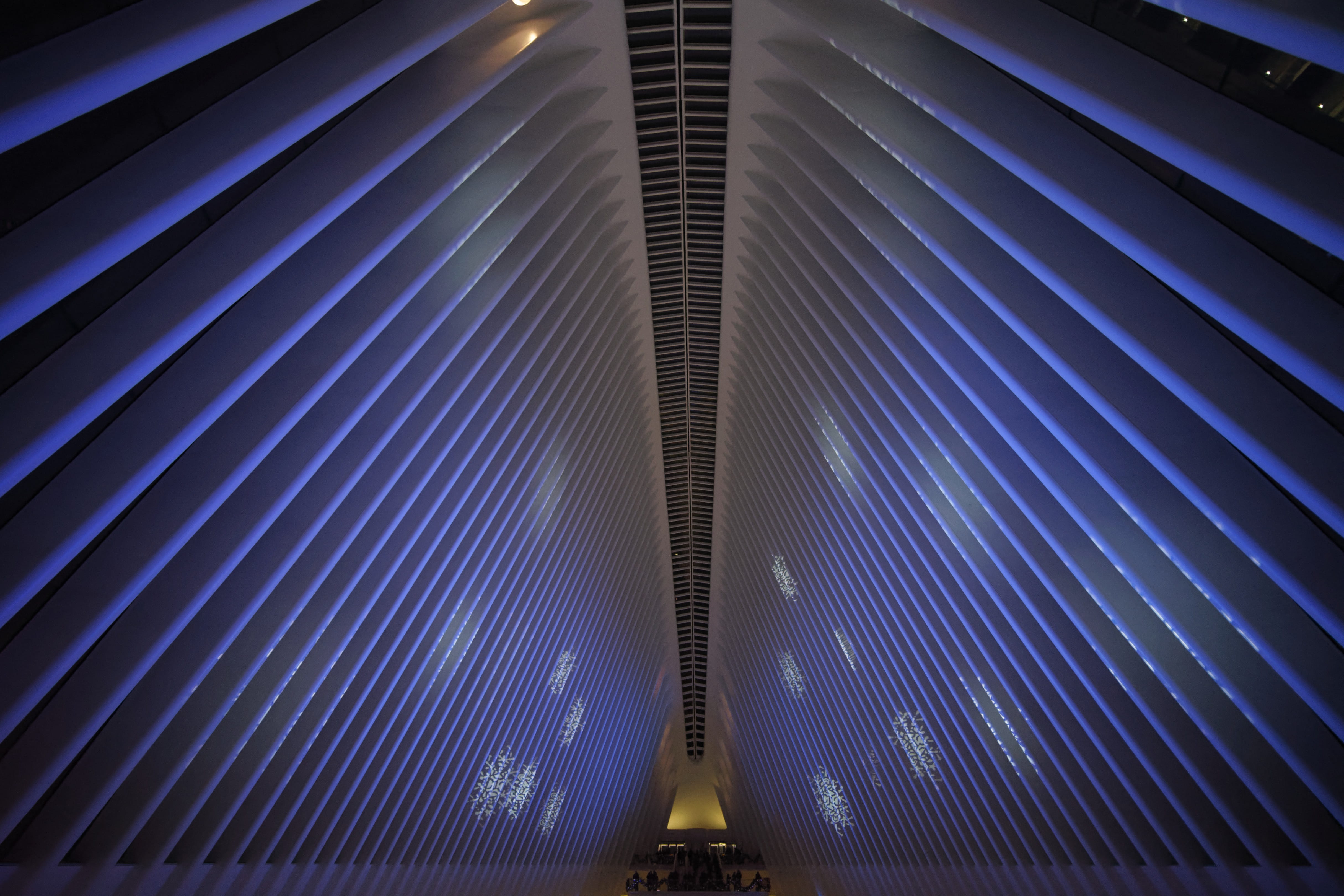 art, built structure, new york, light, bridge, flooring, metal, repetition, fractal, design, lighting, corridor, blue, low angle view, close-up, ceiling, HD Wallpaper