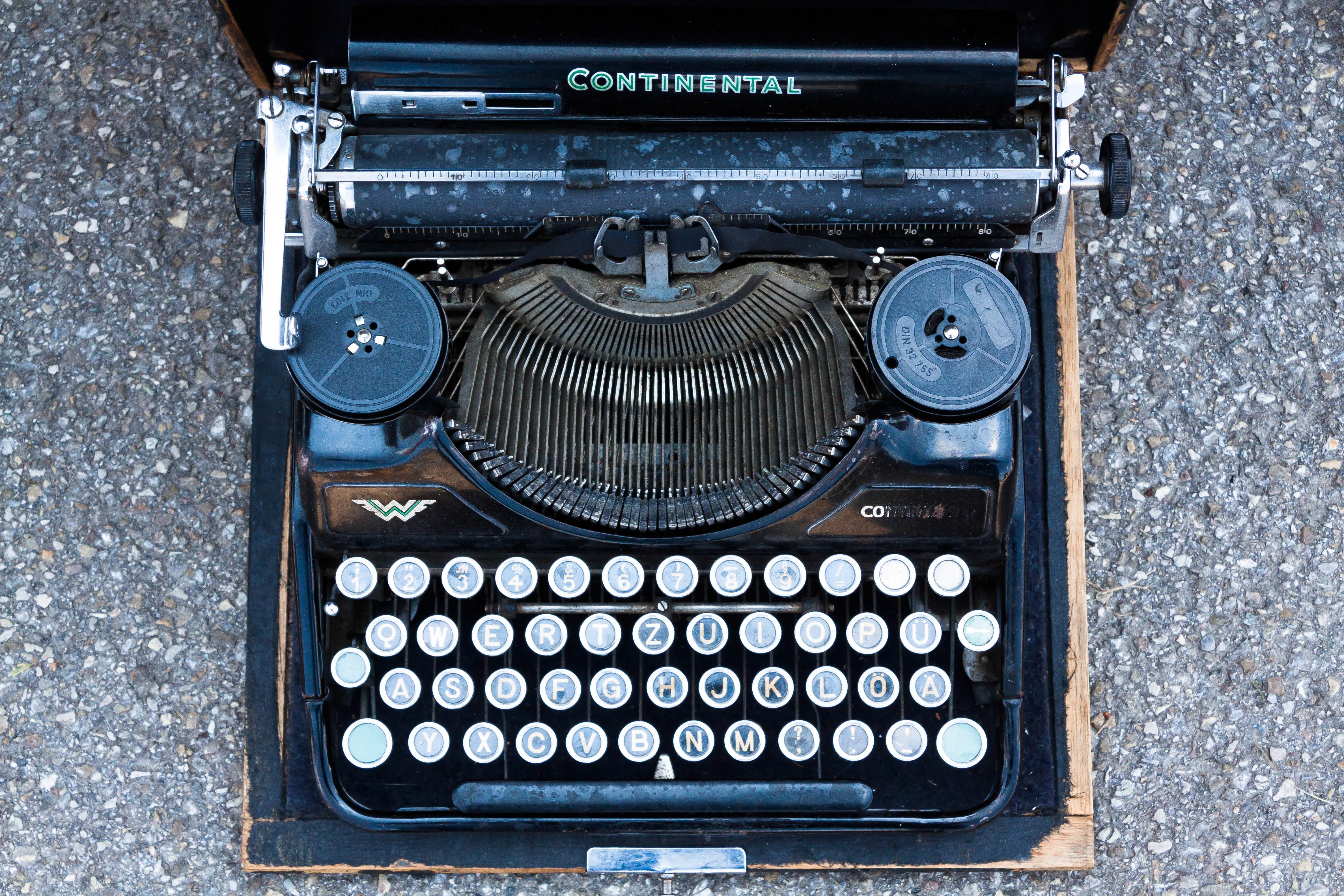 black, blue, the past, typewriter, travel typewriter, junk, letters, ribbon, mechanically, machine, still life, logo, photography, equipment, writing, no people, HD Wallpaper
