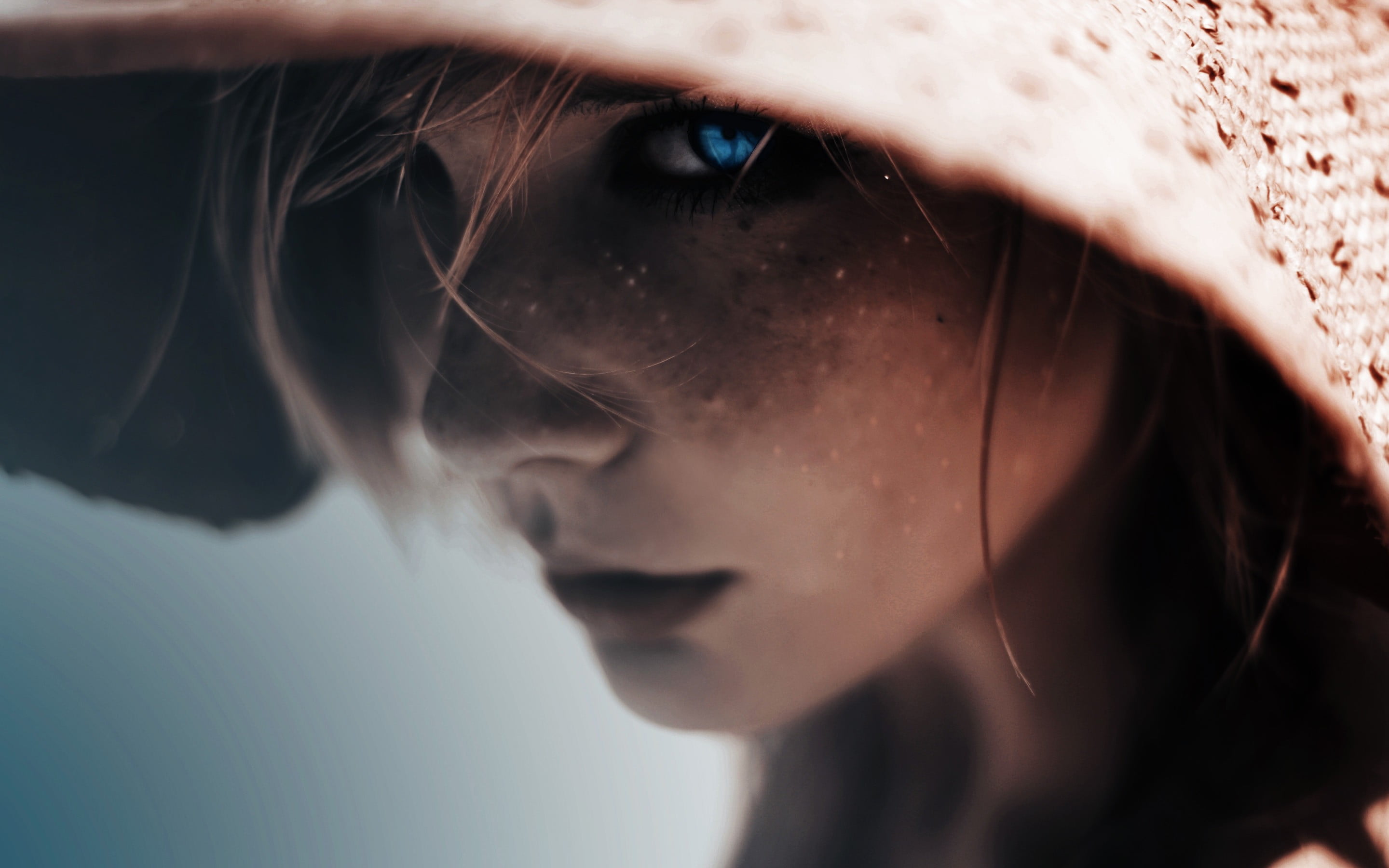 s, depression - sadness, emotion, headshot, sunhat, sadness, blue eyes, human body part, wet, looking away, beautiful woman, portrait, one person, contemplation, HD Wallpaper