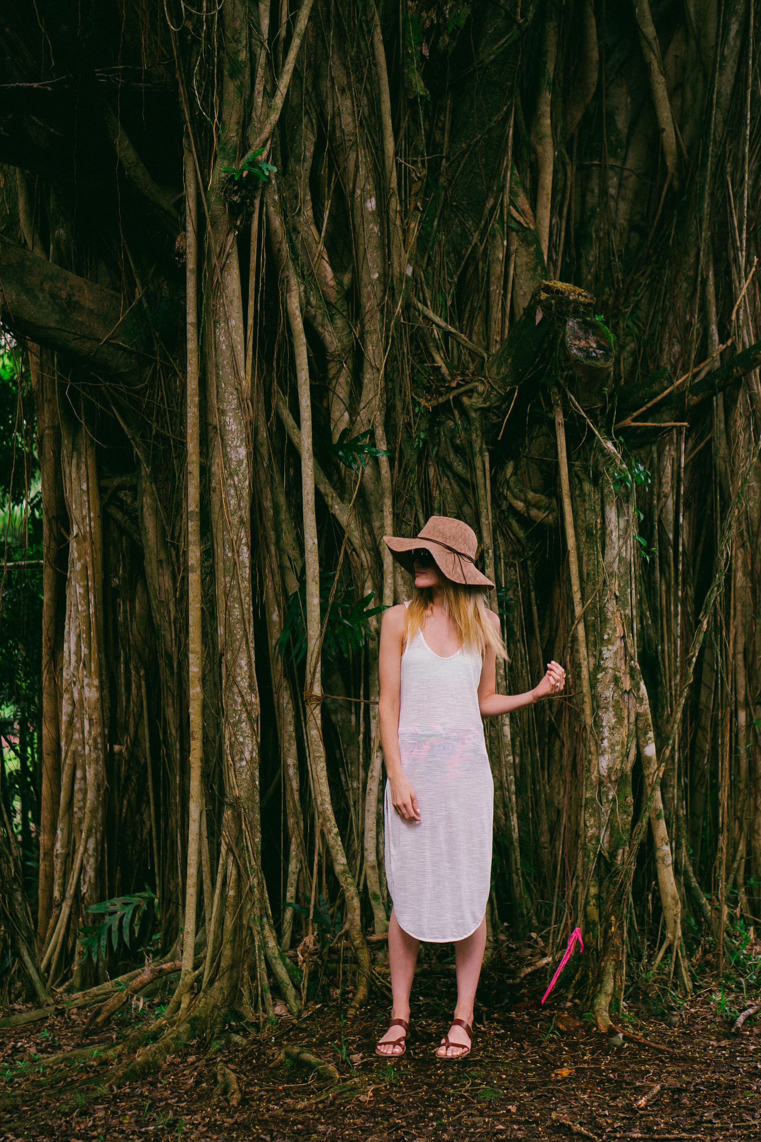 lifestyles, sunhat, front, women, real people, front view, life, hat, rainforest, woodland, hairstyle, 2K, leisure activity, casual clothing, trunk, near, Phone HD Wallpaper