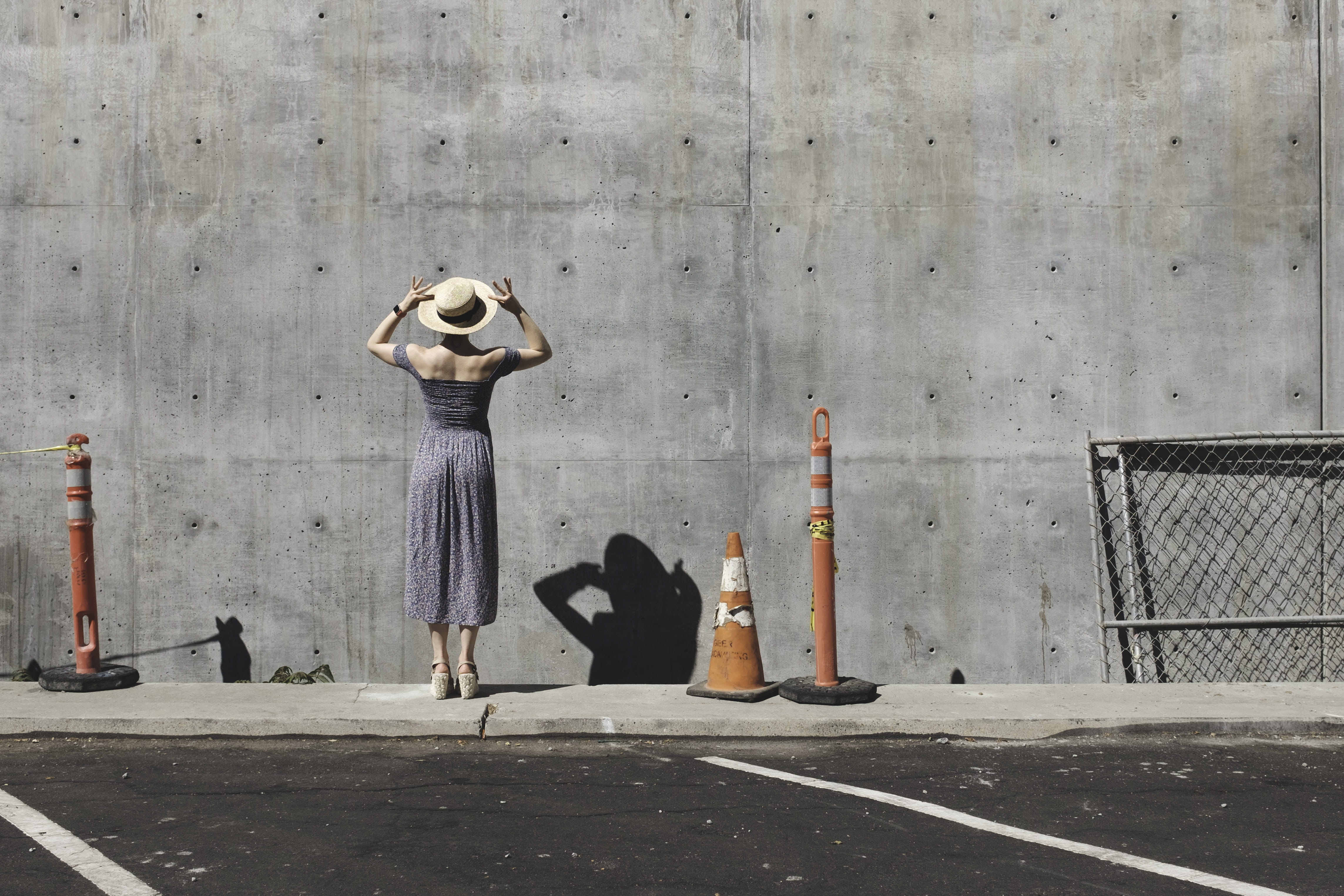 shadow, wall, front, fire hydrant, day, built structure, facing, 4K, human representation, traffic cone, representation, wall - building feature, sunhat, HD Wallpaper
