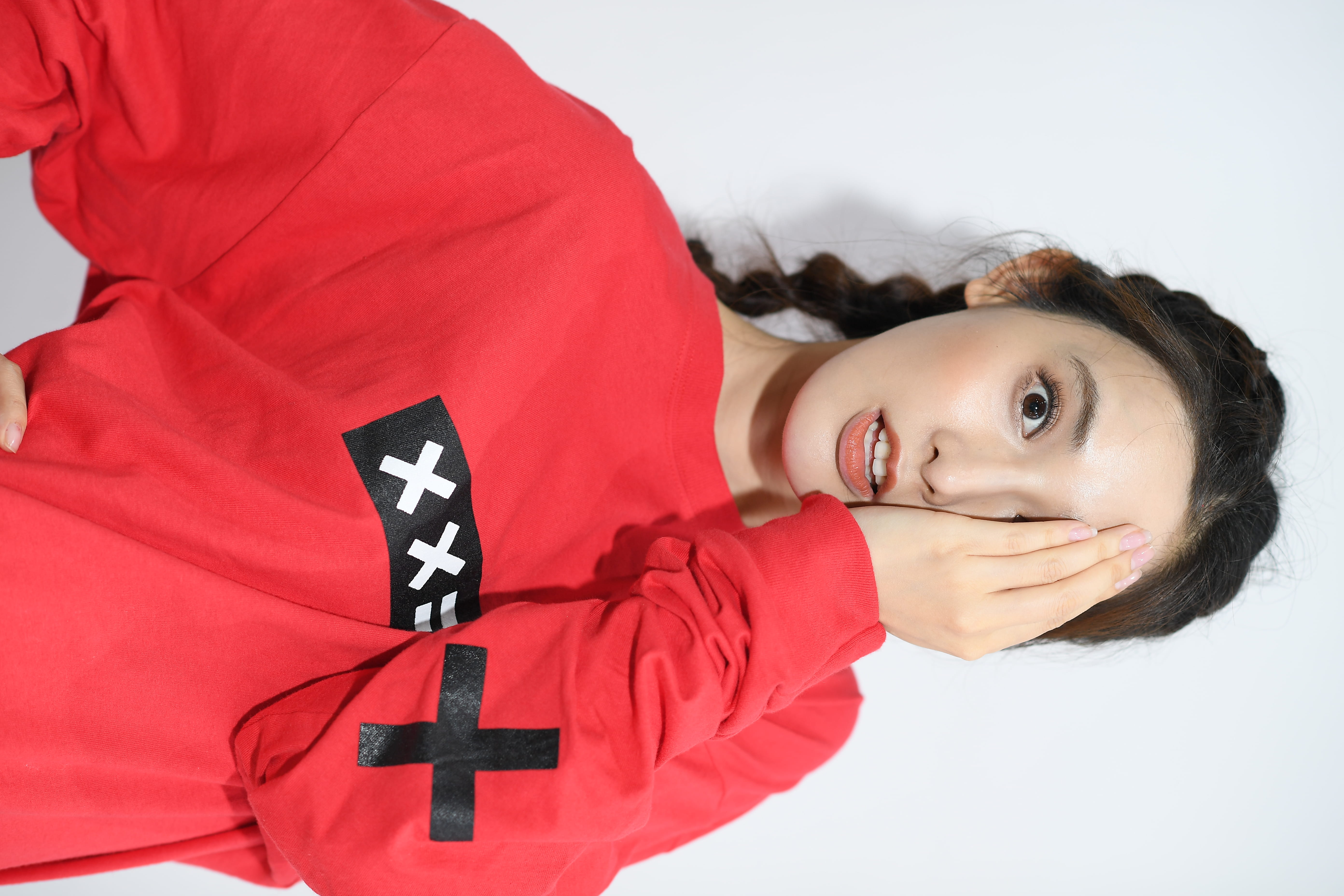 studio shot, headshot, sweatshirt, smiling, hidden, child, woman, brown hair, 5K, females, asian woman, surprise, women, black, hairstyle, female, girls, HD Wallpaper