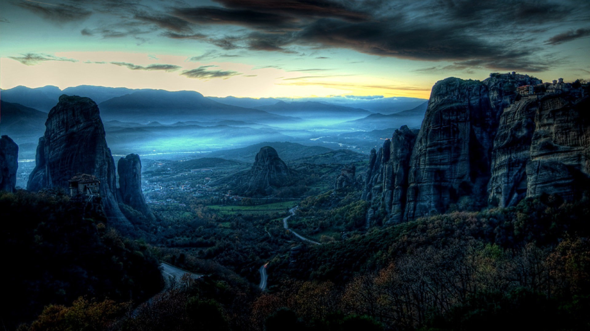 nature, rock, Meteora, sky, landscape, Greece, clouds, 1080P, HD Wallpaper