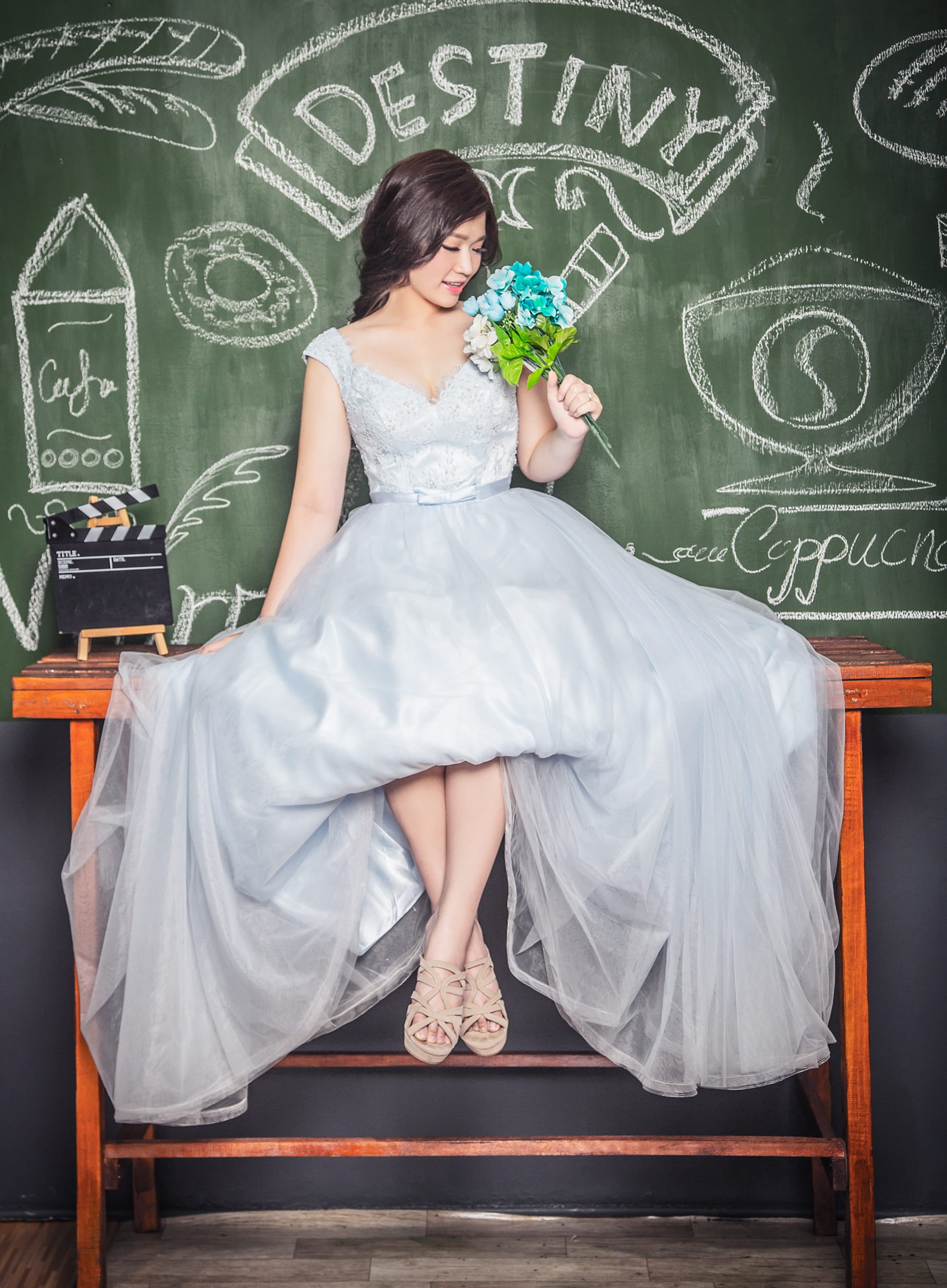destiny, chalkboard, brown, young adult, bride, marriage, clothing, design, elegant, blue, hairstyle, 1080P, bridal, young women, one person, romance, Phone HD Wallpaper