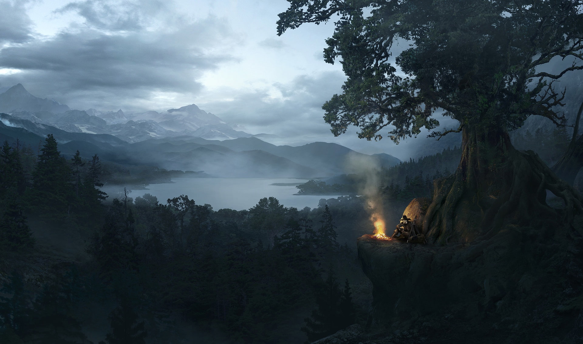 mountains, the fire, 1080P, Solomon Kane, Black Forest Landscape, pond, HD Wallpaper