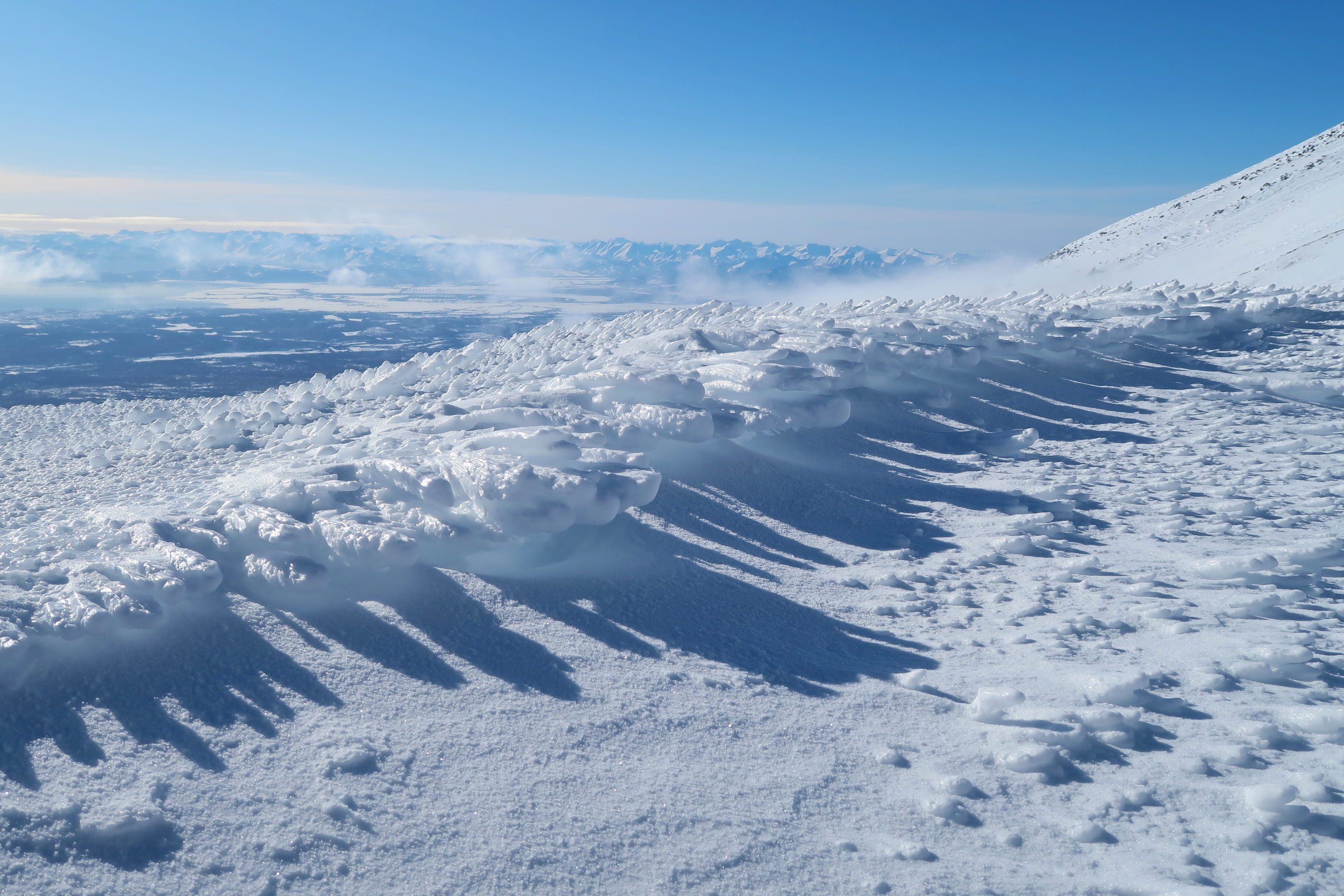 outdoors, journey, open space, cloud - sky, snow figures, day, winter, tranquil scene, clouds, nature, cold temperature, snowdrifts, the foot of the volcano, HD Wallpaper