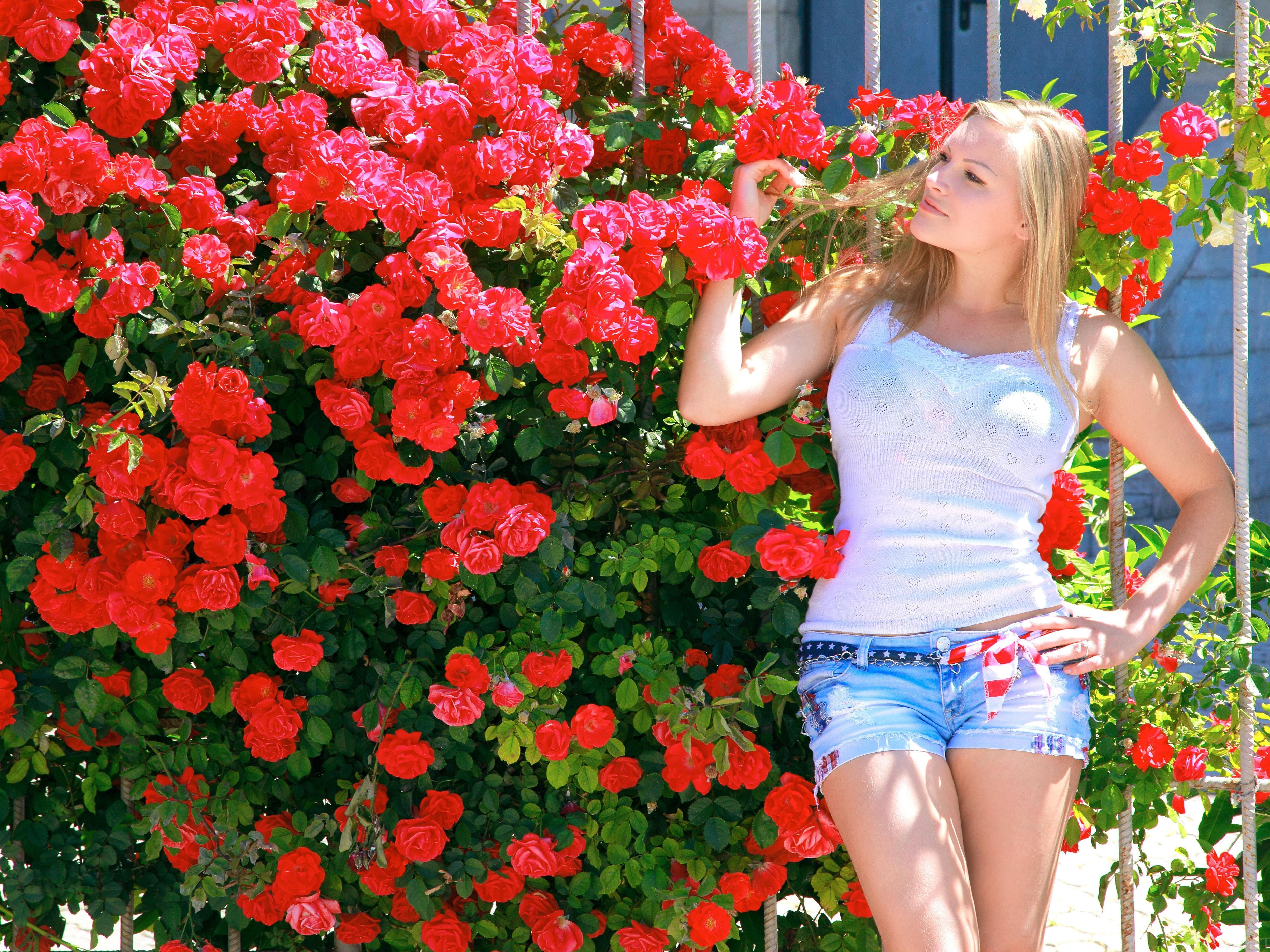 plant, flower head, fragility, growth, Alessandra A, flowering plant, hair, adult, 4K, outdoors, beauty in nature, freshness, flower, vulnerability, jean shorts, HD Wallpaper