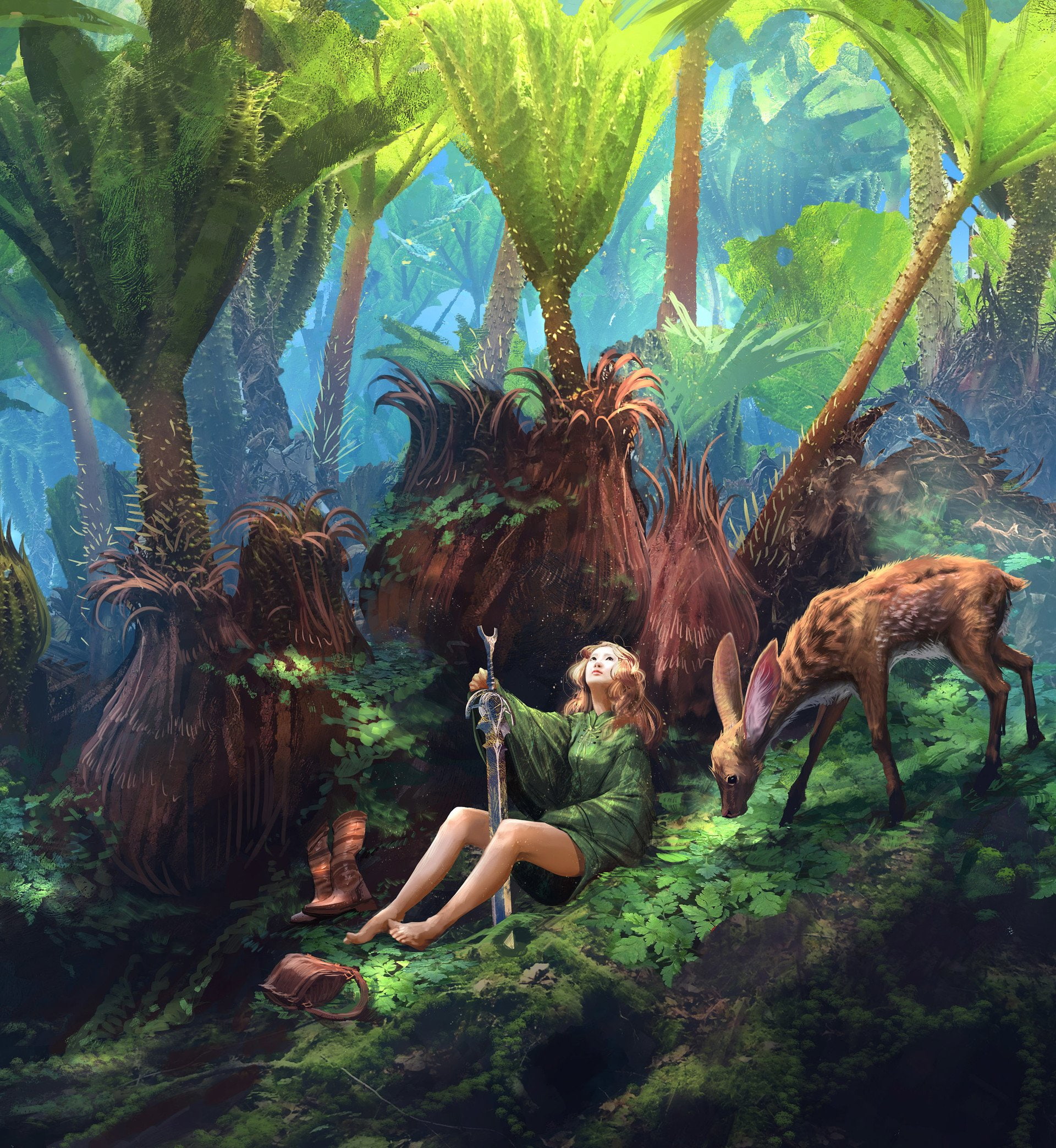warrior, flowers, fantasy Art, Thomas Chamberlain, forest, 1080P, Portrait Display, Keen, Phone HD Wallpaper
