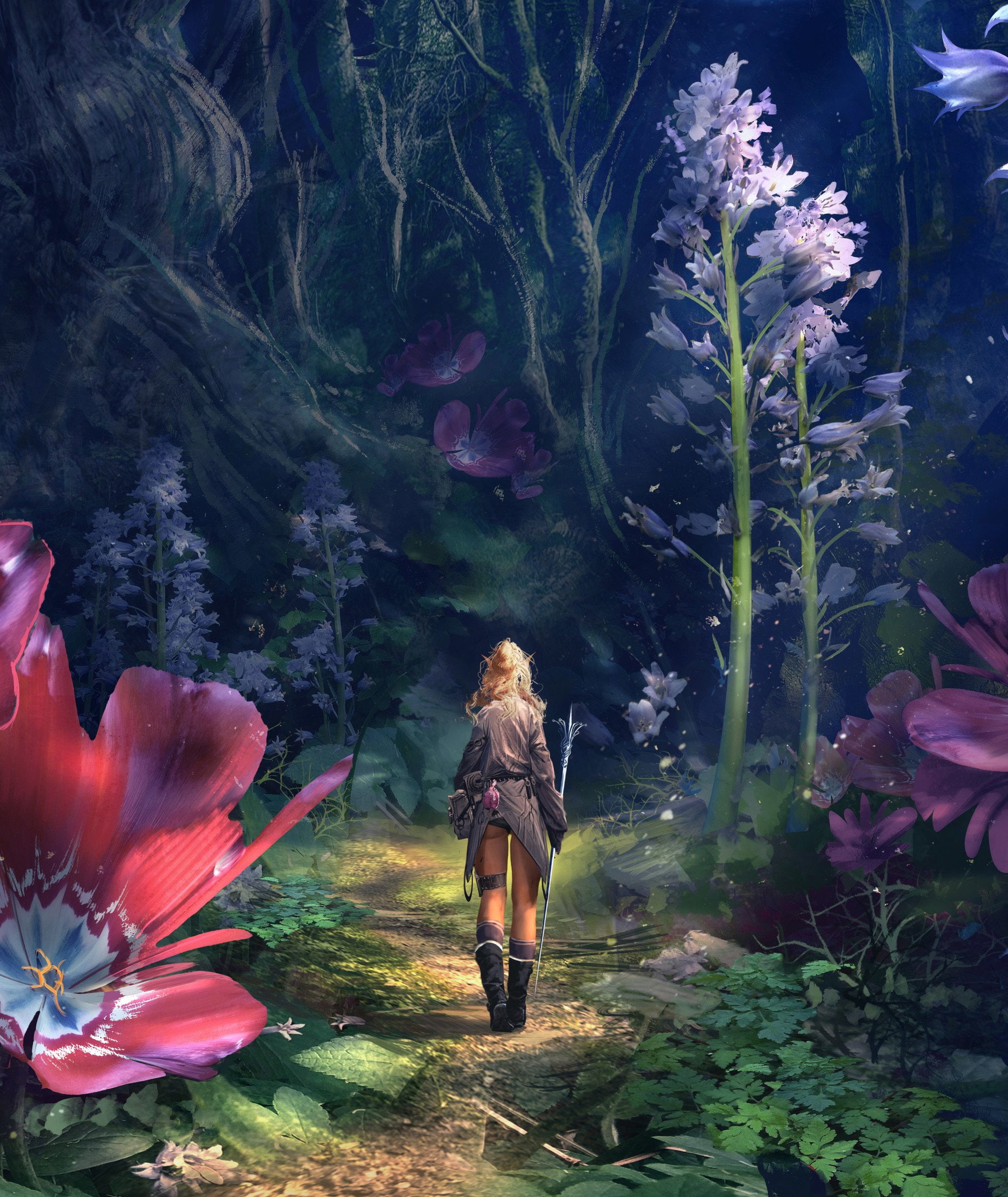 Portrait Display, 1080P, sword, warrior, fantasy Art, flowers, Thomas Chamberlain, Keen, Phone HD Wallpaper