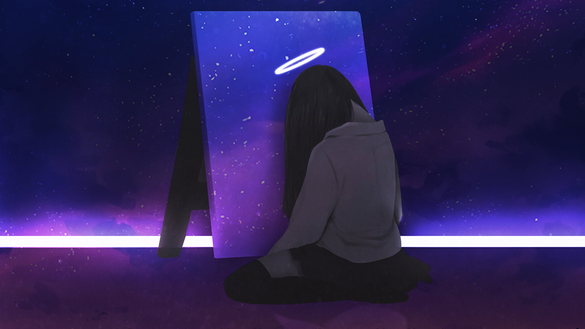 Lost, 1080P, art installation, anmine, Halo, space, digital, artwork, alone, life, HD Wallpaper