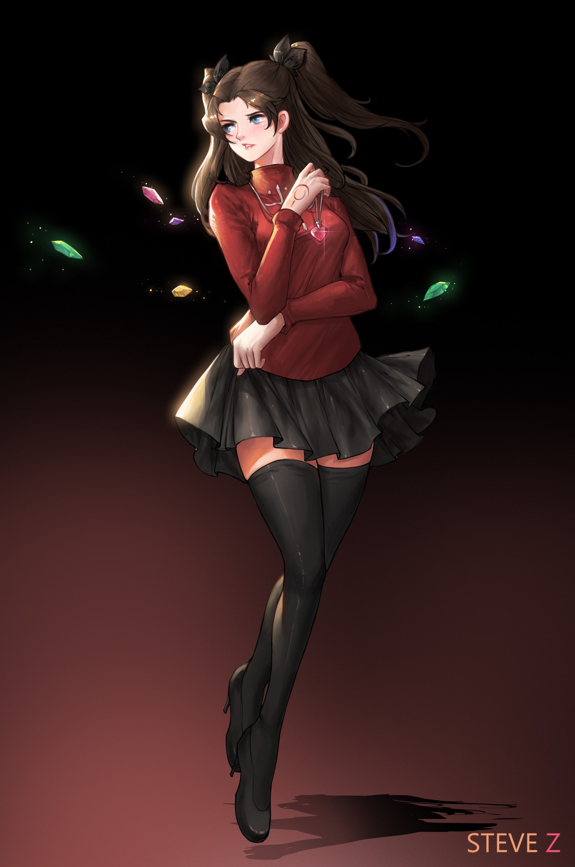 dress, steve-zheng-tohsaka-rin, 2K, fantasy, character, beautiful, original, woman, Phone HD Wallpaper