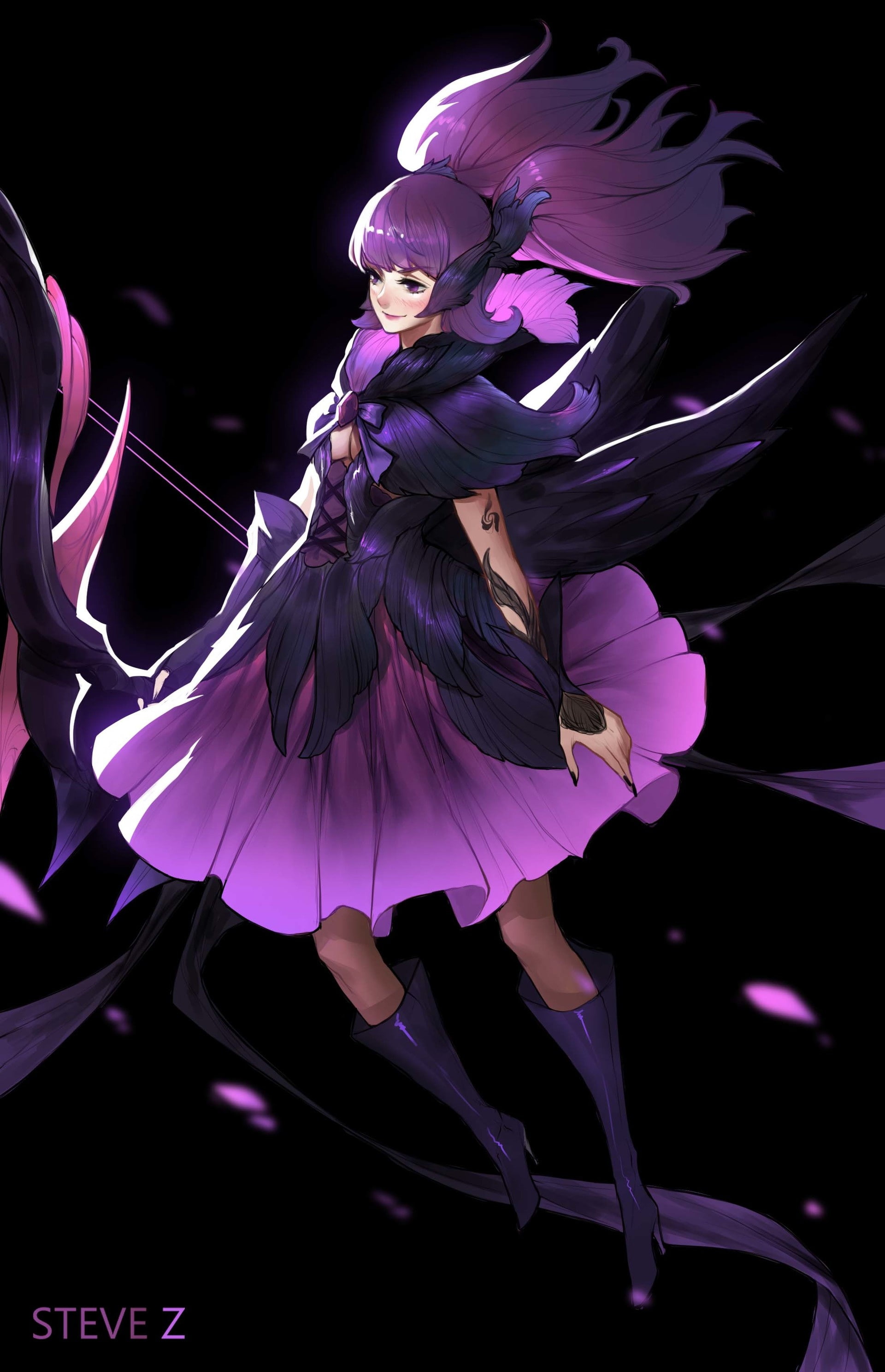 2K, dress, fantasy, woman, character, original, beautiful, steve-zheng-black-parrot-tulip, Phone HD Wallpaper