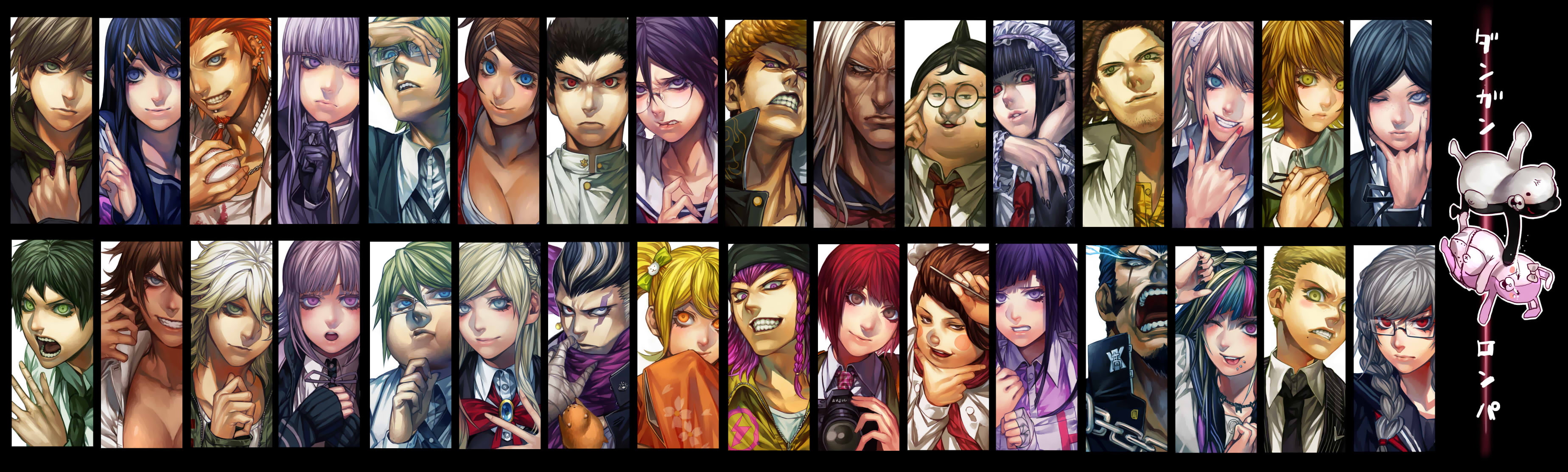 mondo, kuwata, 2K, dangan ronpa, asahina, hifumi, collage, monokuma, fukawa, makoto, aoi, akane, ibuki, reon, touko, tiles, yamada, multi, naegi, sakura, HD Wallpaper