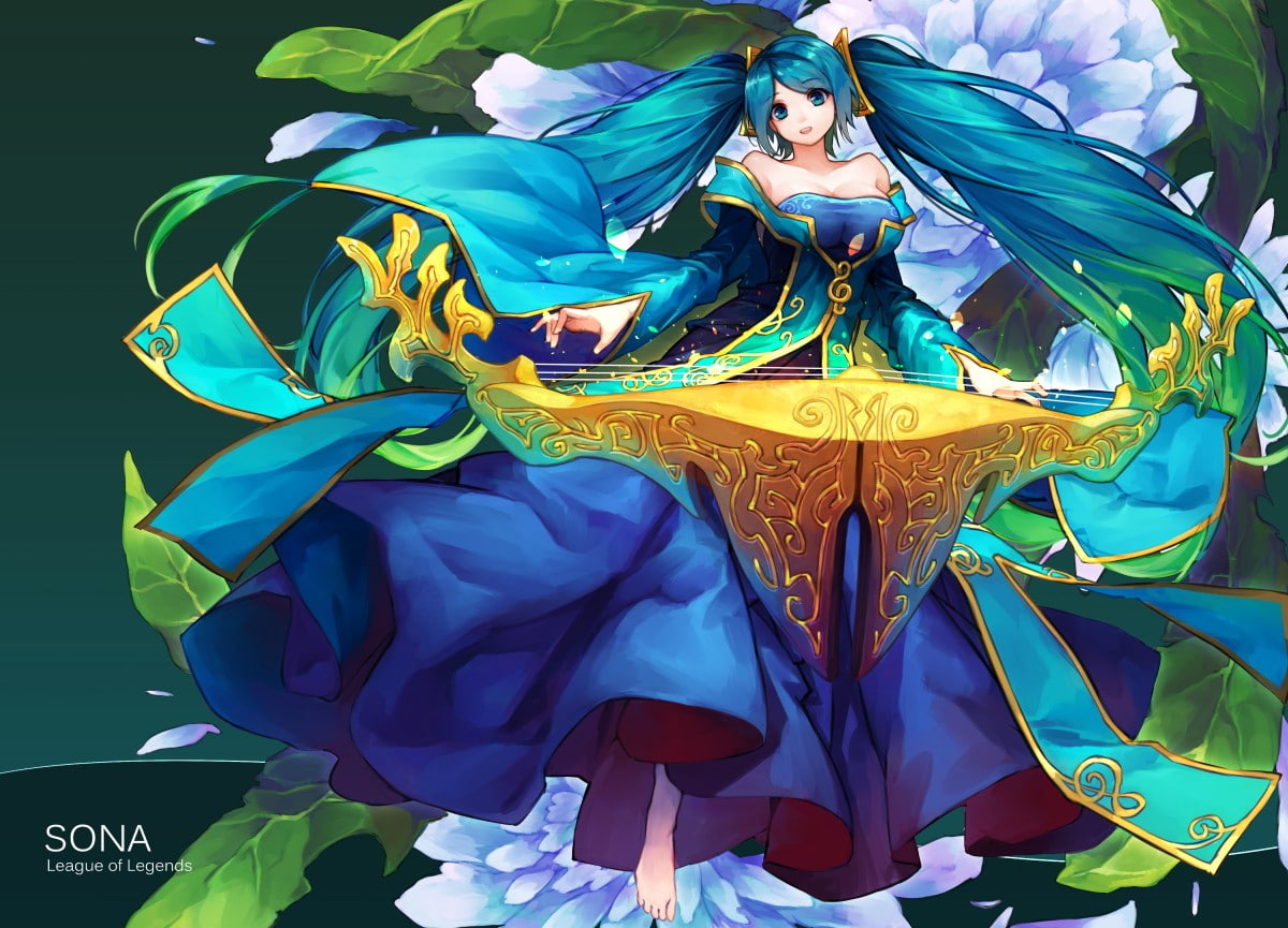 twintails, League of Legends, 480P, Sona (League of Legends), dress, long hair, HD Wallpaper
