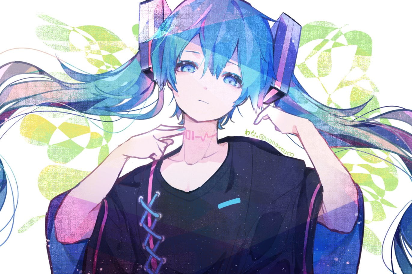 anime girls, Vocaloid, Hatsune Miku, twintails, headphones, long hair, YouTube, Kaguya Luna, blue hair, 720P, blue eyes, HD Wallpaper