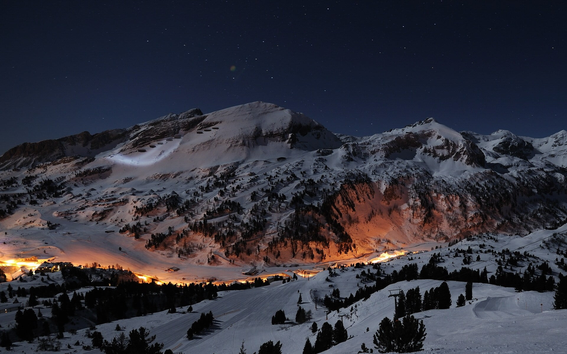 space, mountain peak, scenics - nature, non-urban scene, 1080P, tranquility, nature, snow, ski resort, landscape, star - space, outdoors, snowcapped mountain, HD Wallpaper