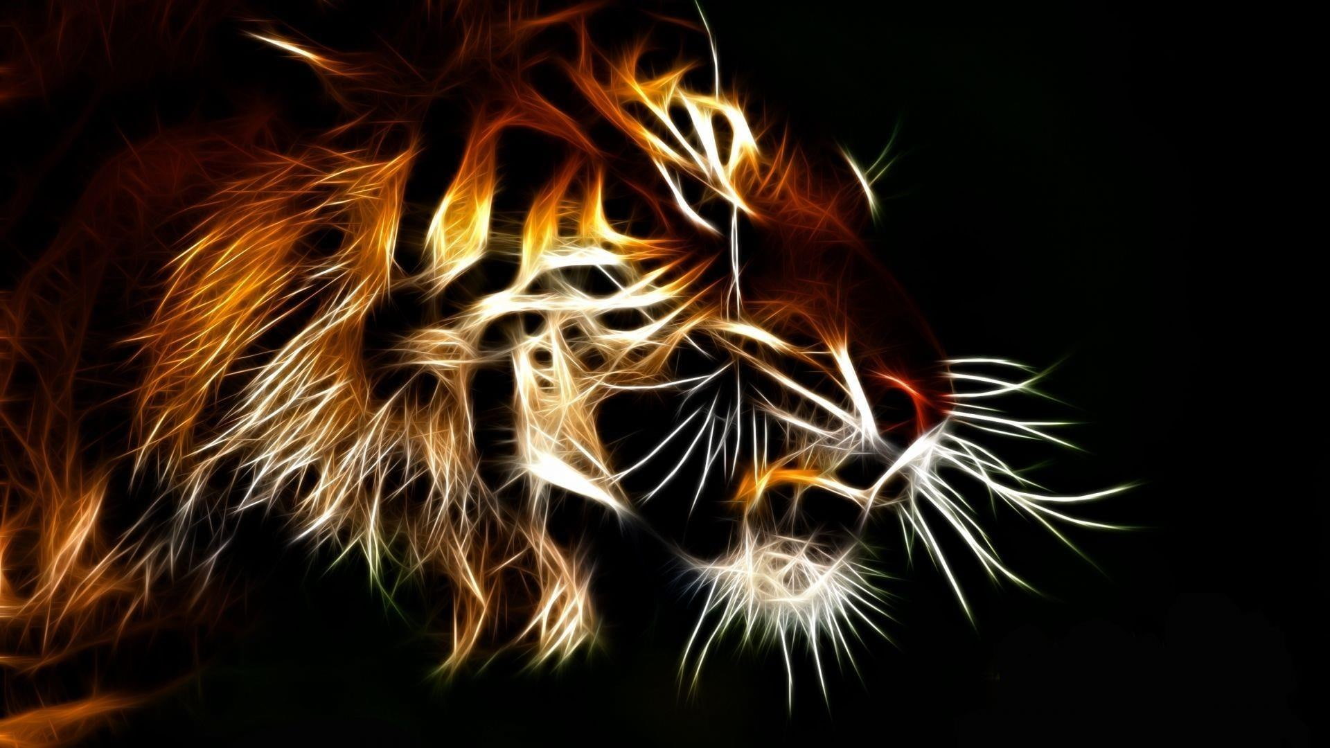 1080P, tiger, digital art, artwork, HD Wallpaper