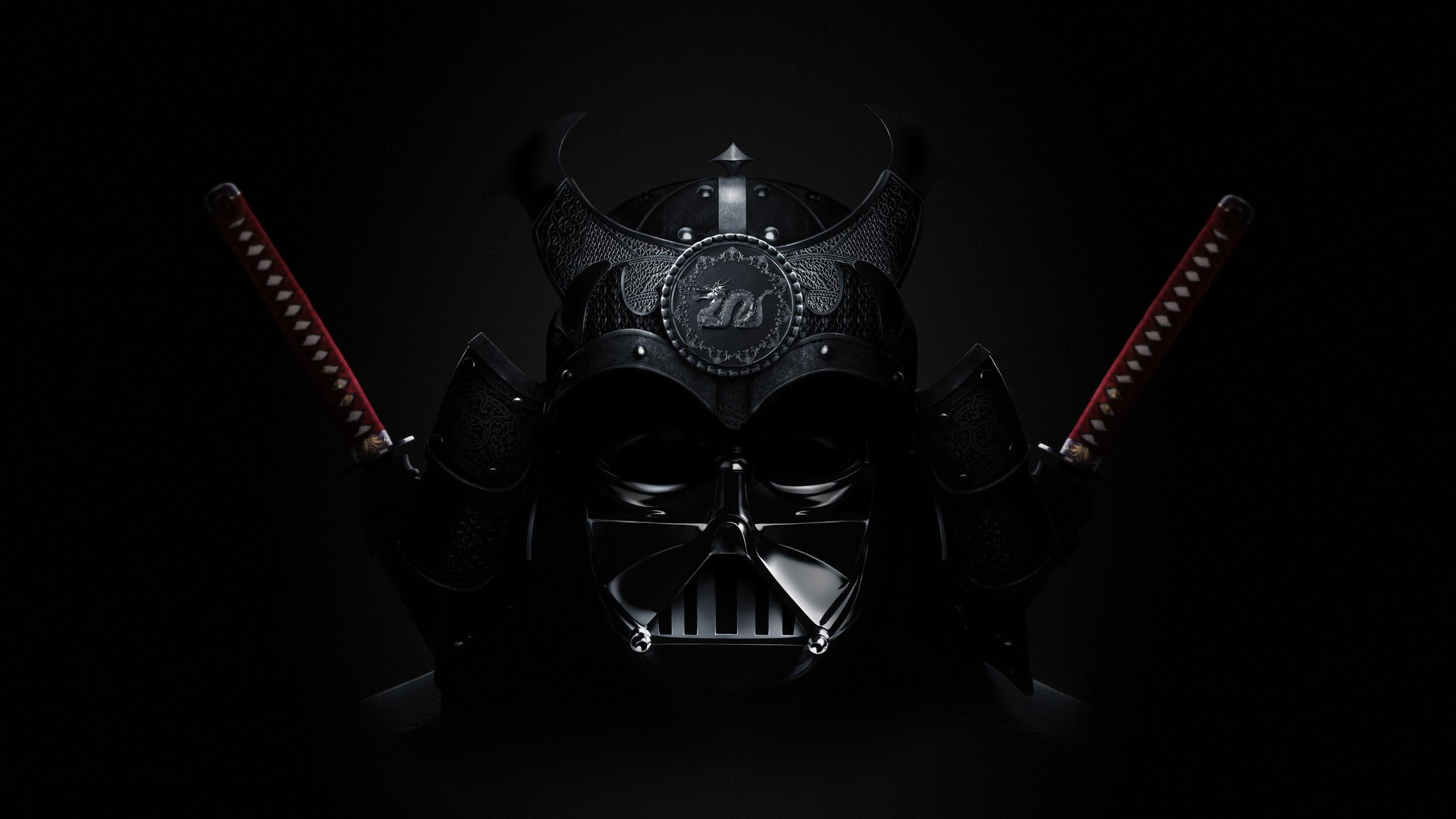 artwork, digital art, 2K, sword, samurai, mask, Star Wars, Asian, katana, Darth Vader, HD Wallpaper