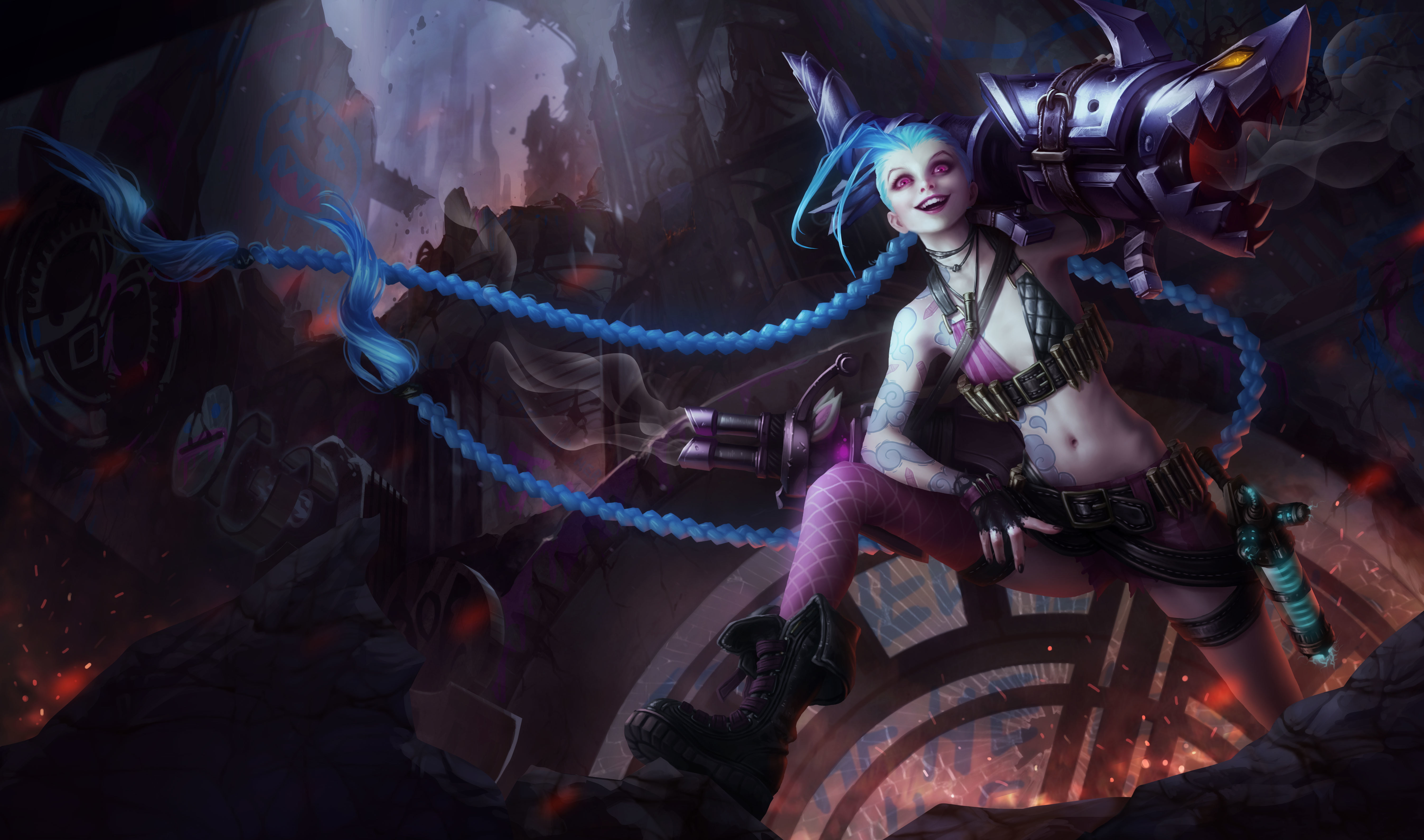 art, league of legends, game, girl, 5K, weapons, lol, jinx, HD Wallpaper