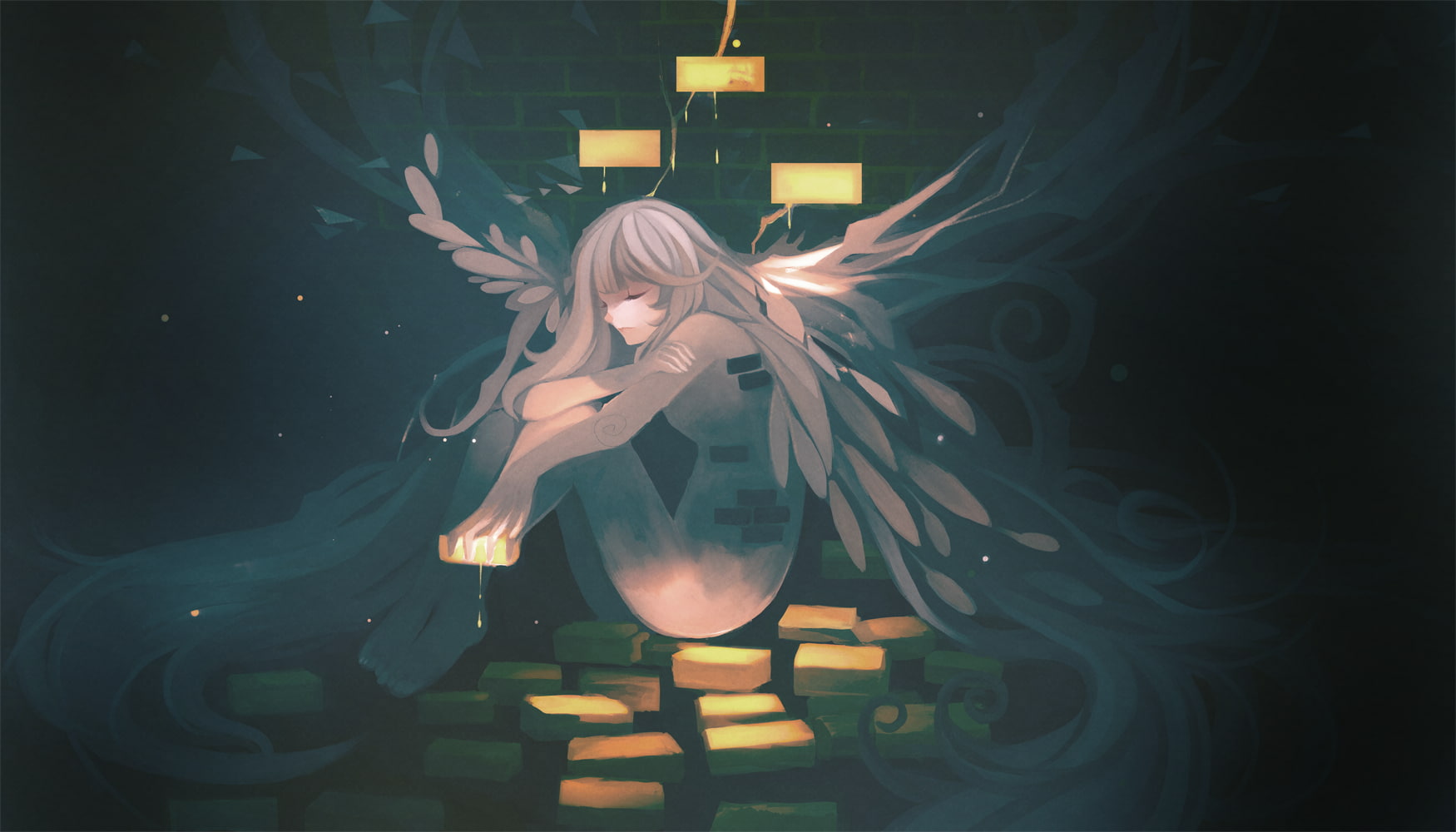 720P, bricks, Nano Mortis, artwork, angel, HD Wallpaper