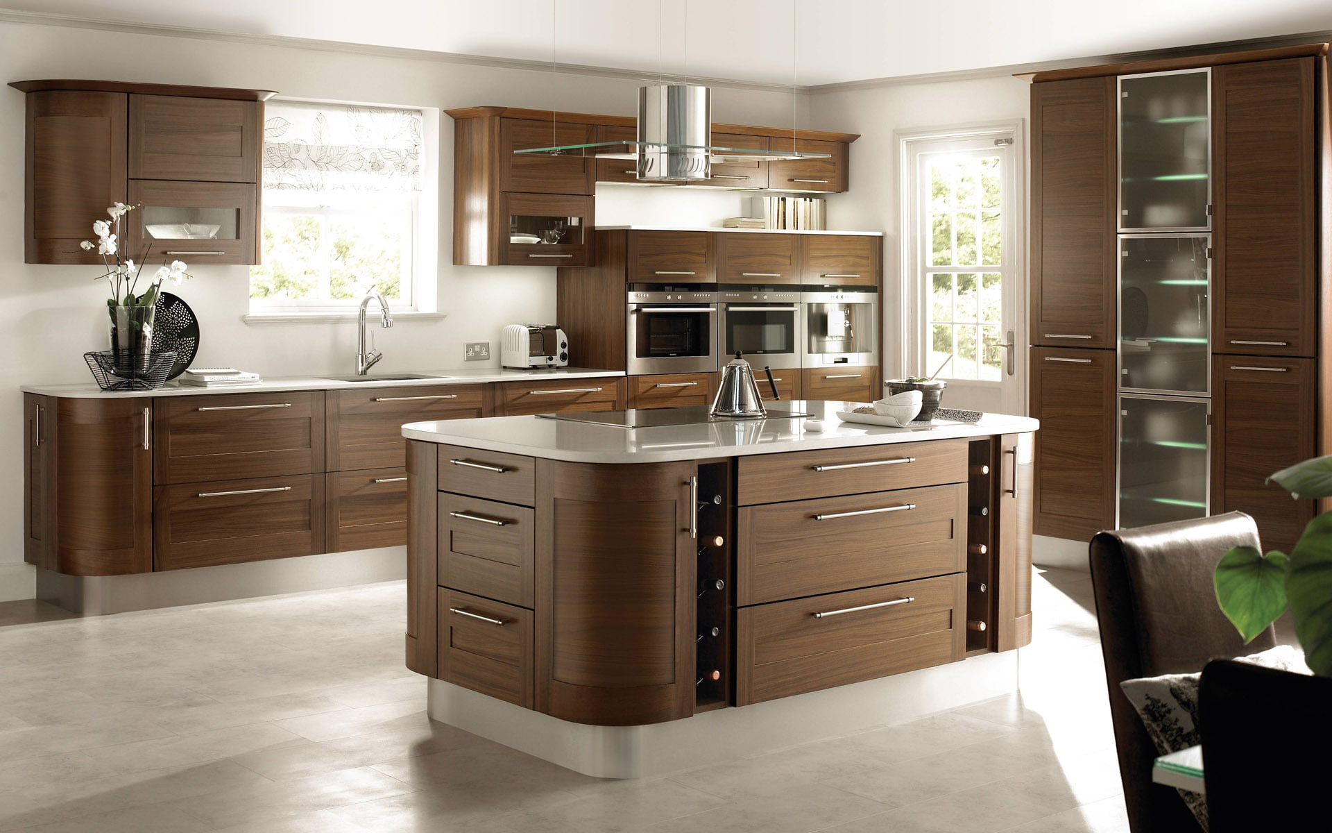 modern, household equipment, drawer, tiled floor, residential Building, table, refrigerator, white, appliance, mansion, sink, home Interior, elegance, cabinet, HD Wallpaper