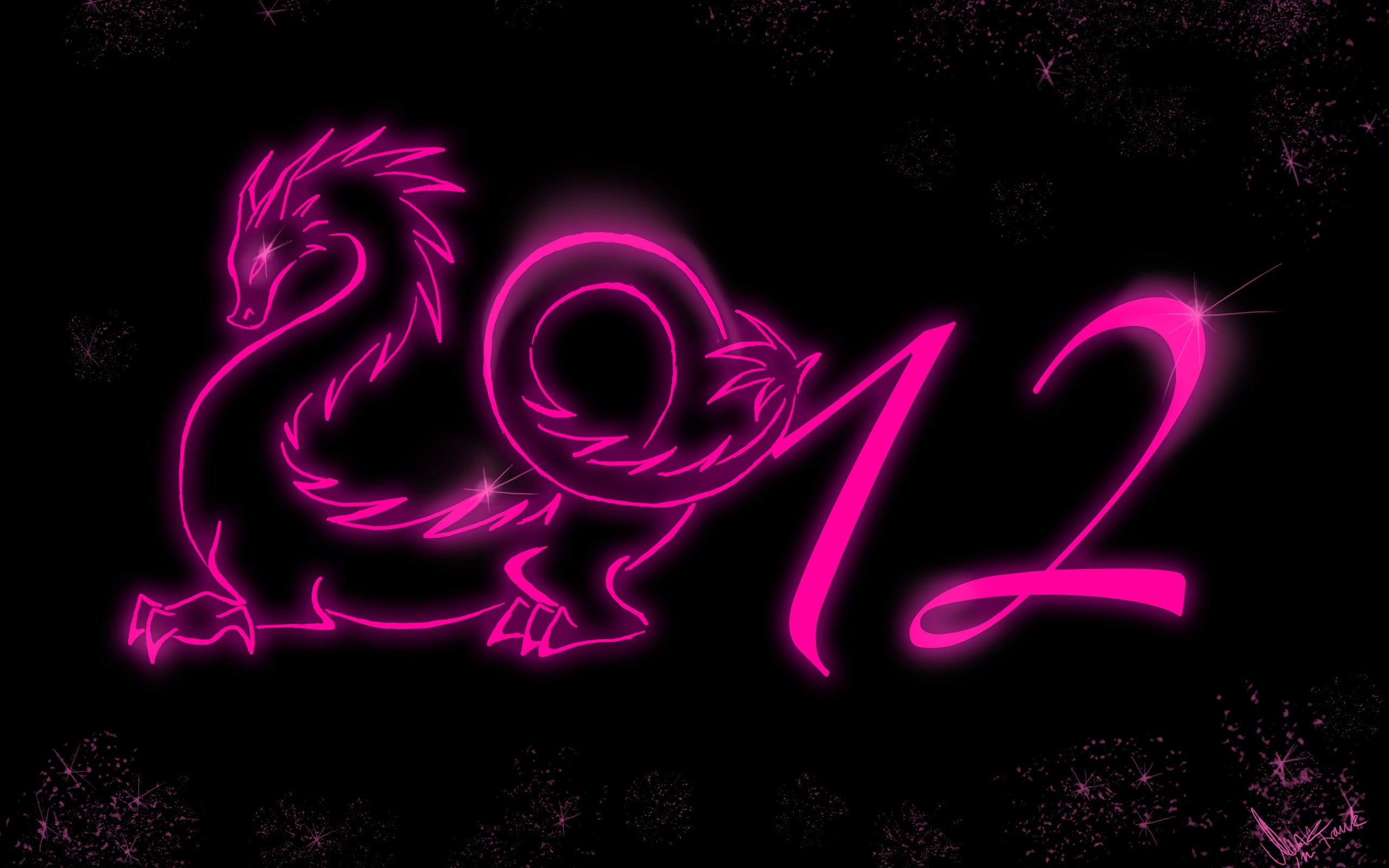 Year, 2012, Dragon, pink, signage, neon, 2K, HD Wallpaper