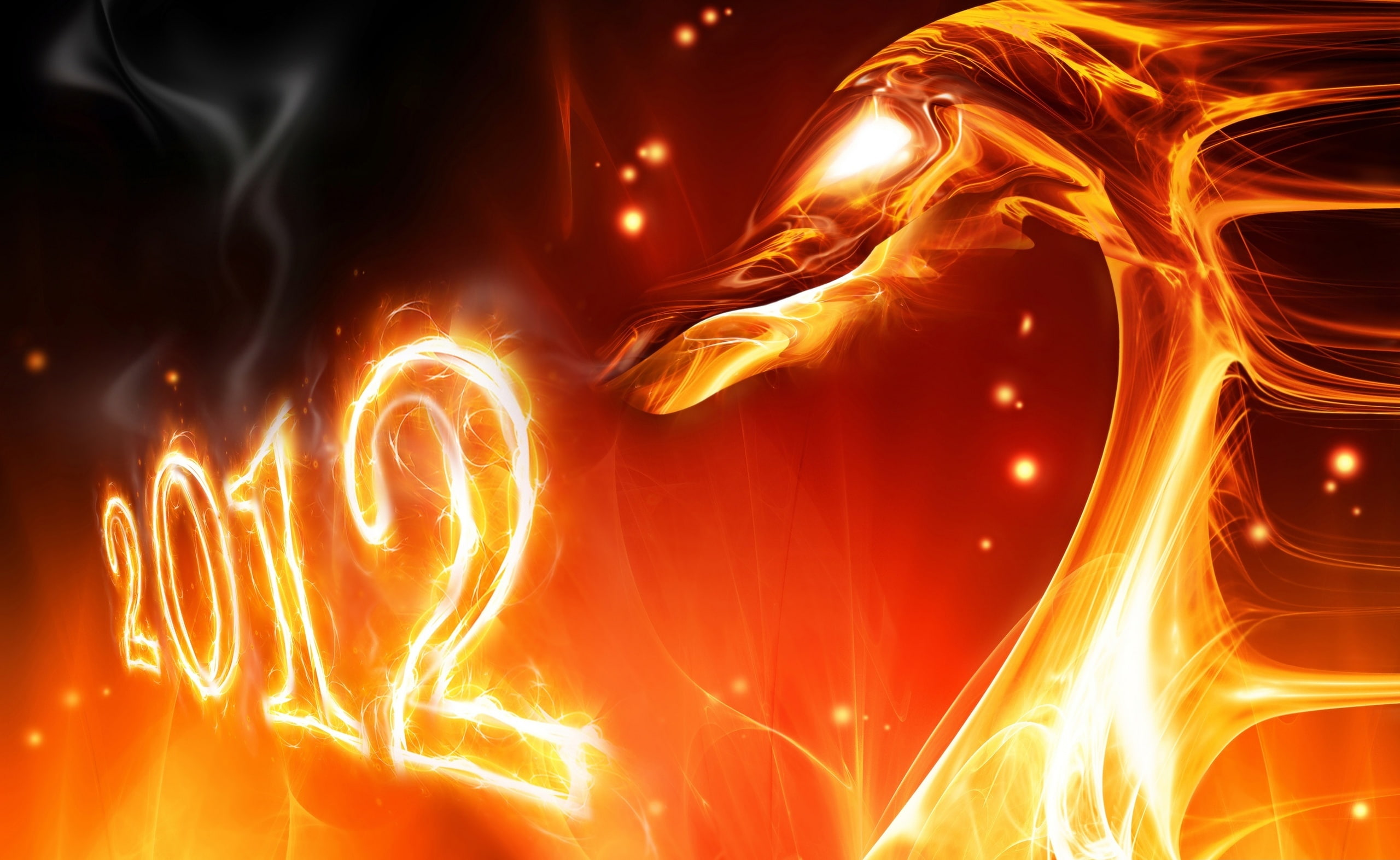 2K, red, black background, nature, fuel and power generation, Dragon, New Year, night, burning, fire, Holidays, motion, illuminated, flame, logo, new, HD Wallpaper