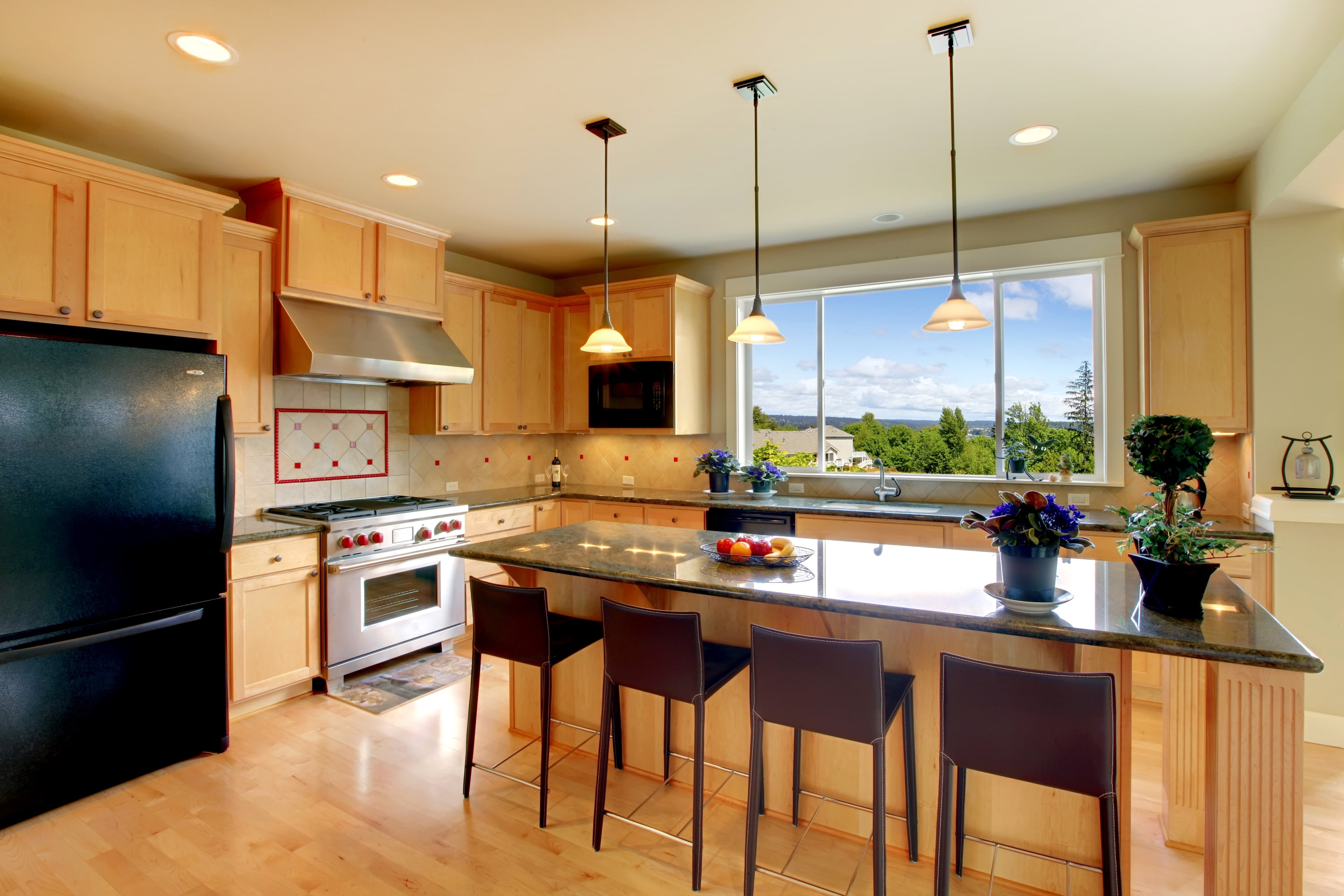 oven, domestic kitchen, flooring, household equipment, no people, furniture, wood, exhaust fan, luxury, microwave, modern, architecture, window, domestic room, HD Wallpaper