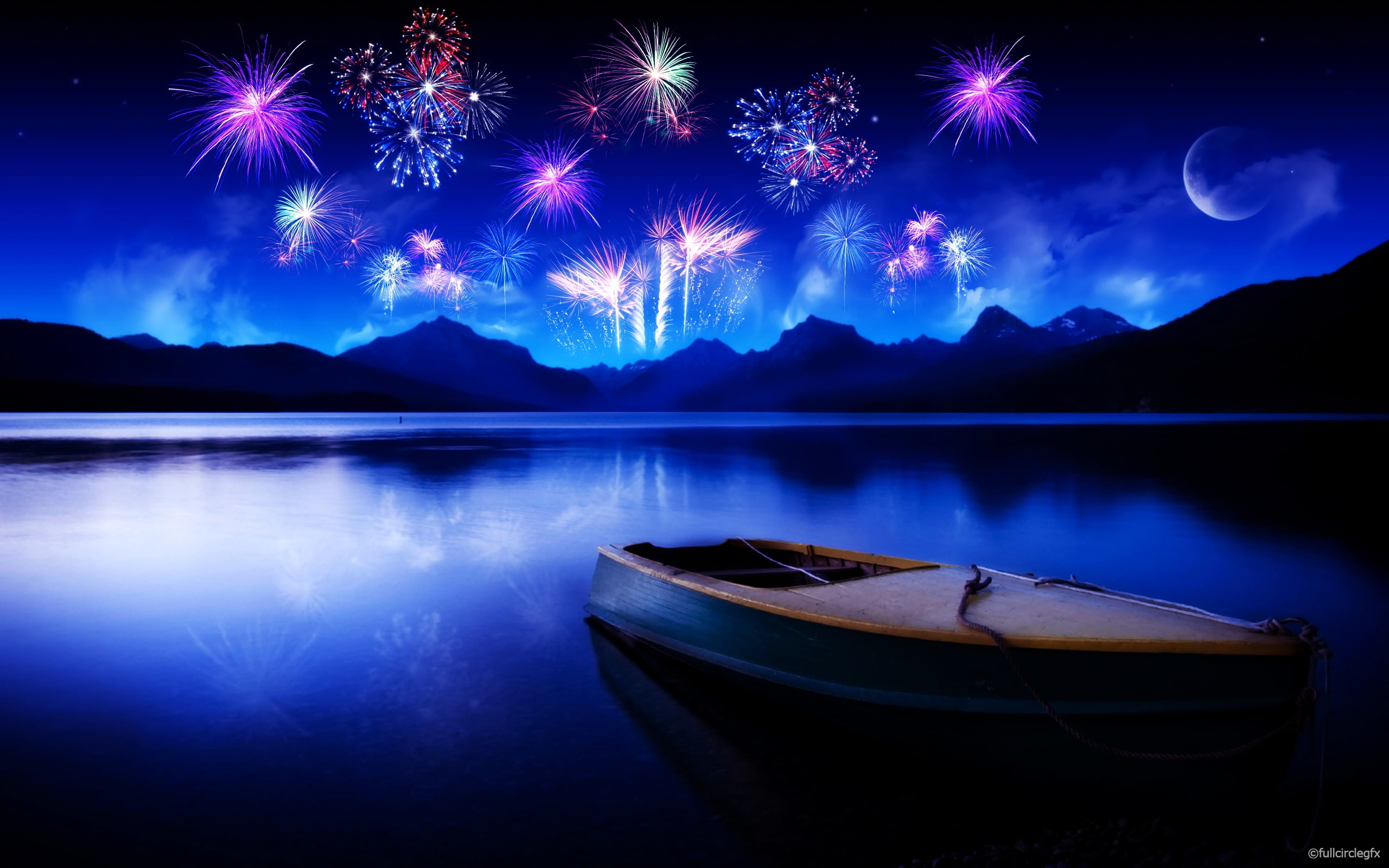fireworks, boat, year, display, painting, celebrating, brown, 2011, 2K, new, HD Wallpaper