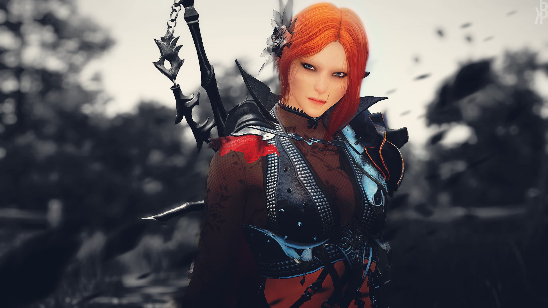hairstyle, redhead, portrait, holding, beauty, females, one person, women, weapon, black desert online, hunter, standing, beautiful woman, illustration, HD Wallpaper