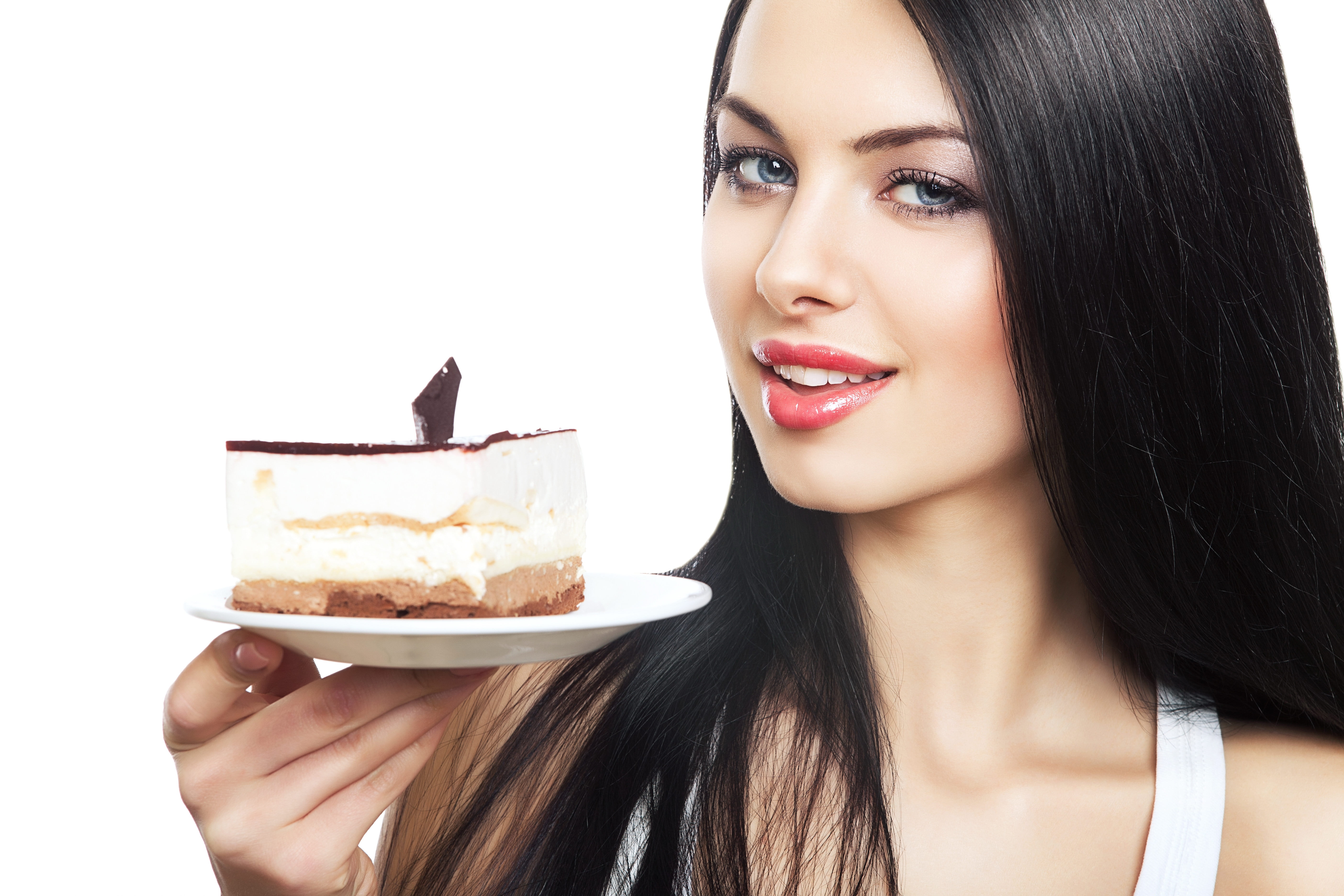 indoors, piece, long hair, snack, white, gourmet, fruit, food, females, sweet Food, smiling, studio Shot, temptation, freshness, sliced, unhealthy Eating, HD Wallpaper