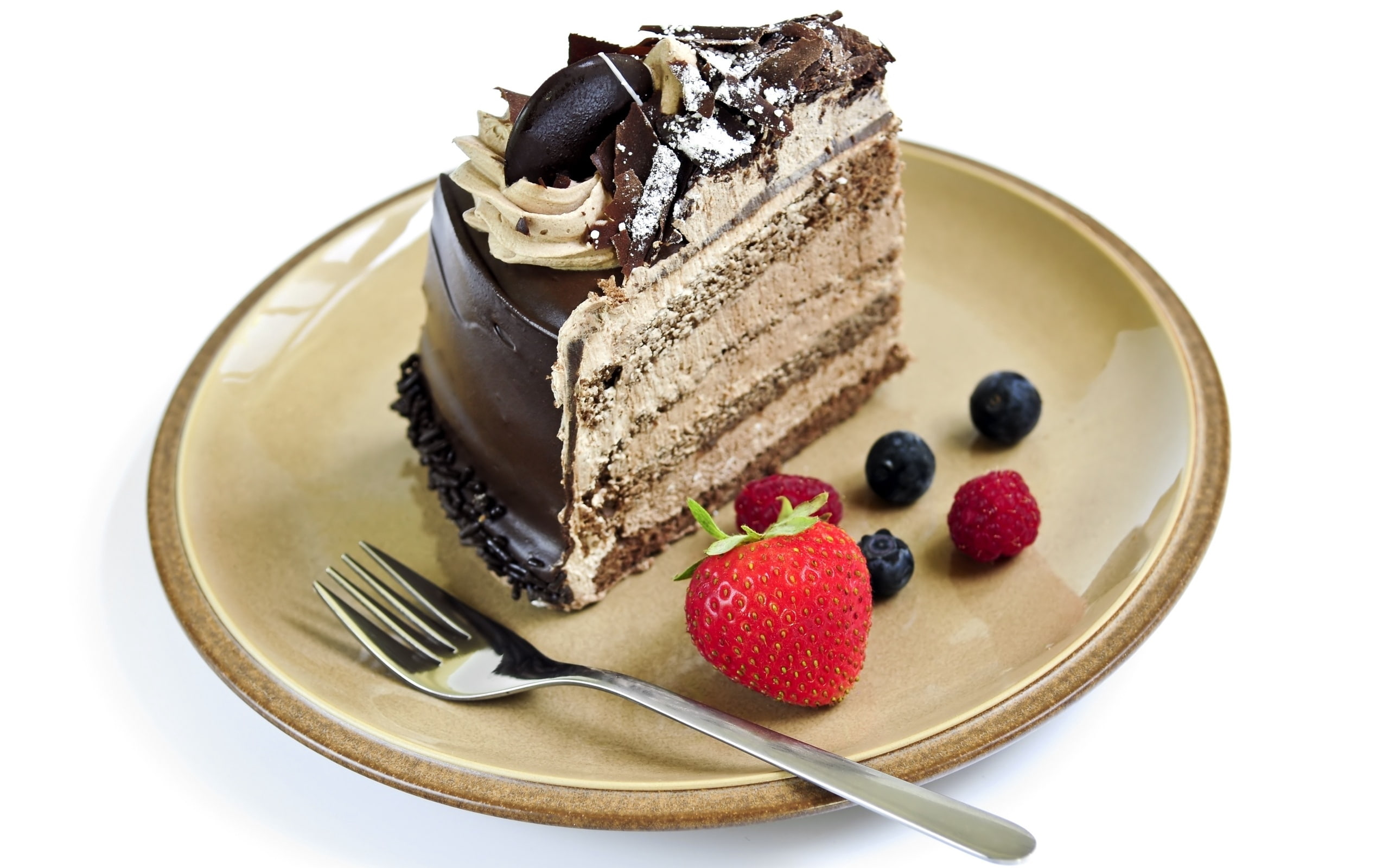 dessert, fruit, fork, cake, piece, 2K, plate, HD Wallpaper