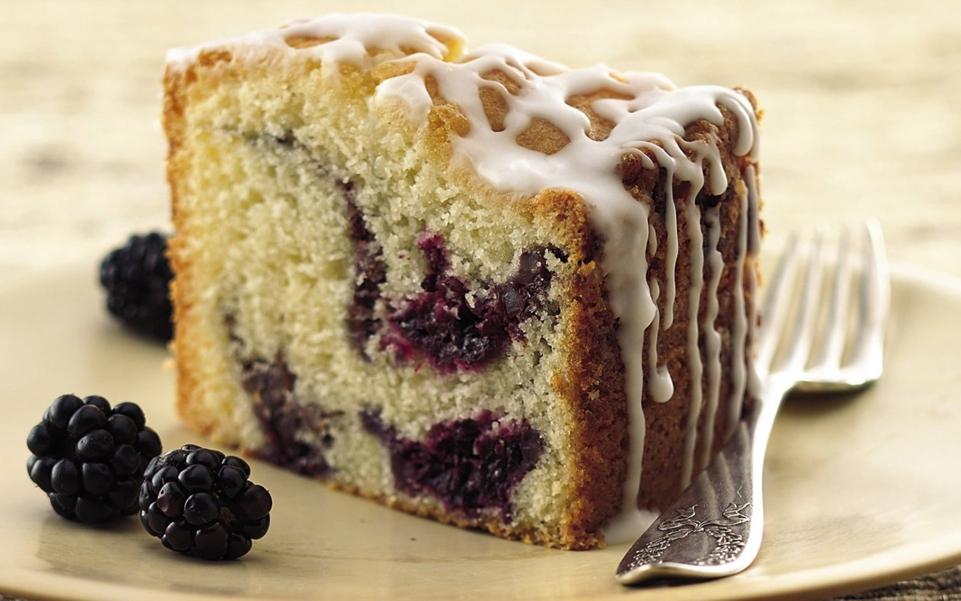 1080P, blackberries, fork, dessert, a piece of cake, berries, HD Wallpaper