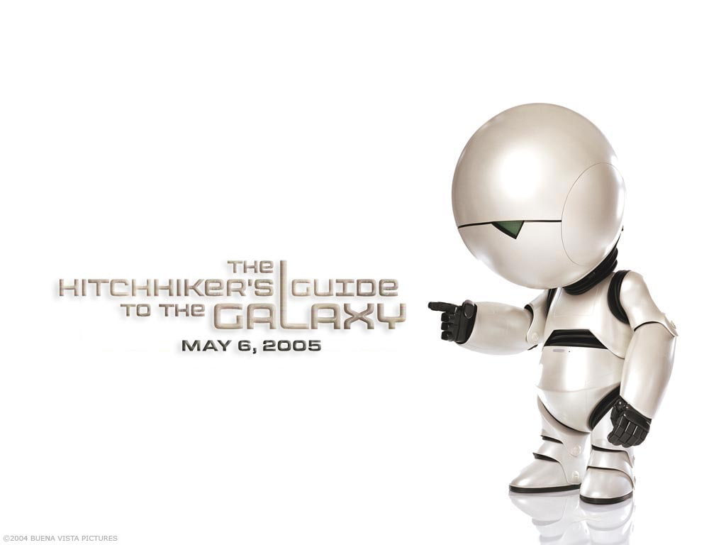 movie, manic depressive, galaxy, humor, guide, art, hd, Robot, Marvin, movies, 480P, entertainment, Hitchhikers Guide to the Galaxy, hitchhikers, HD Wallpaper