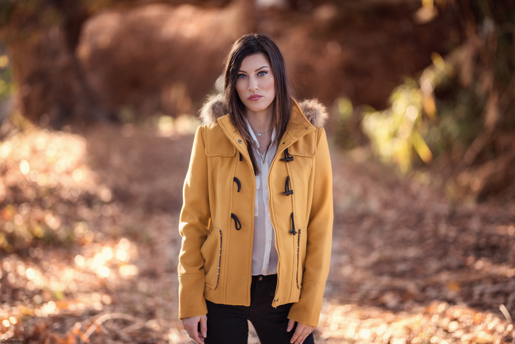 one person, women, beauty, 500px, young women, young adult, yellow jacket, hair, looking at camera, land, long hair, model, forest, photography, warm clothing, HD Wallpaper