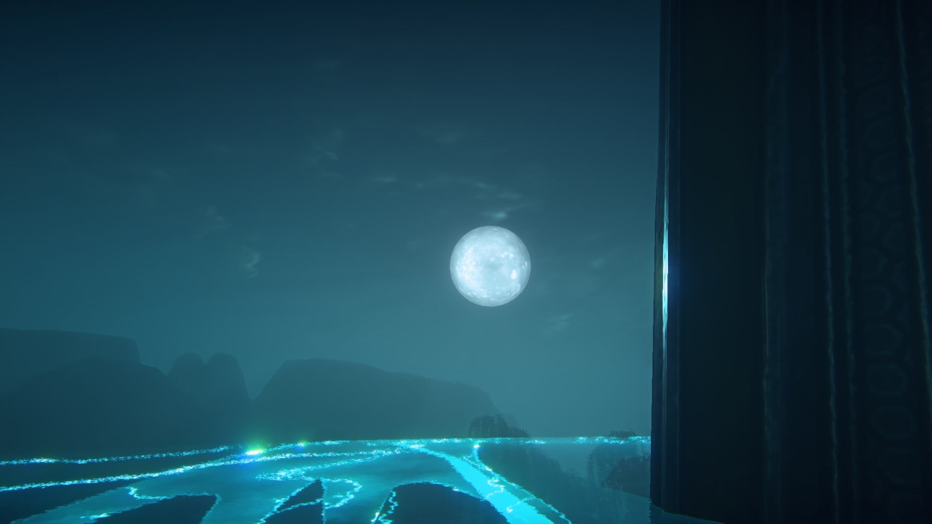 space, environment, 1080P, tranquility, sea, sky, moonlight, planetary moon, outdoors, water, window, tranquil scene, scenics - nature, astronomy, full moon, HD Wallpaper