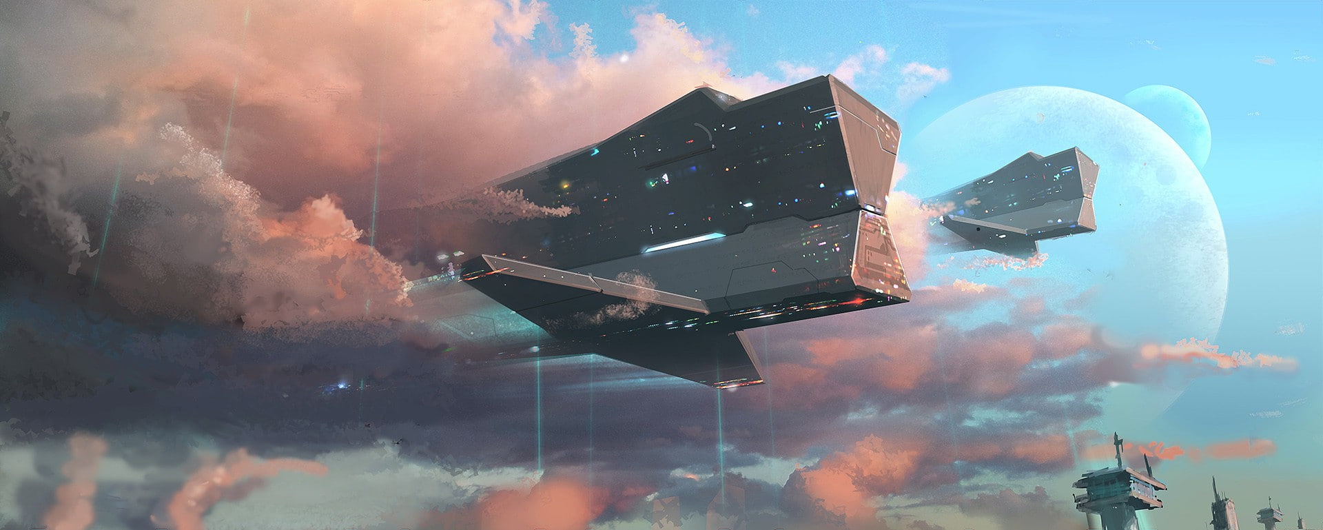 artwork, science fiction, 1080P, space art, futuristic, spaceship, HD Wallpaper