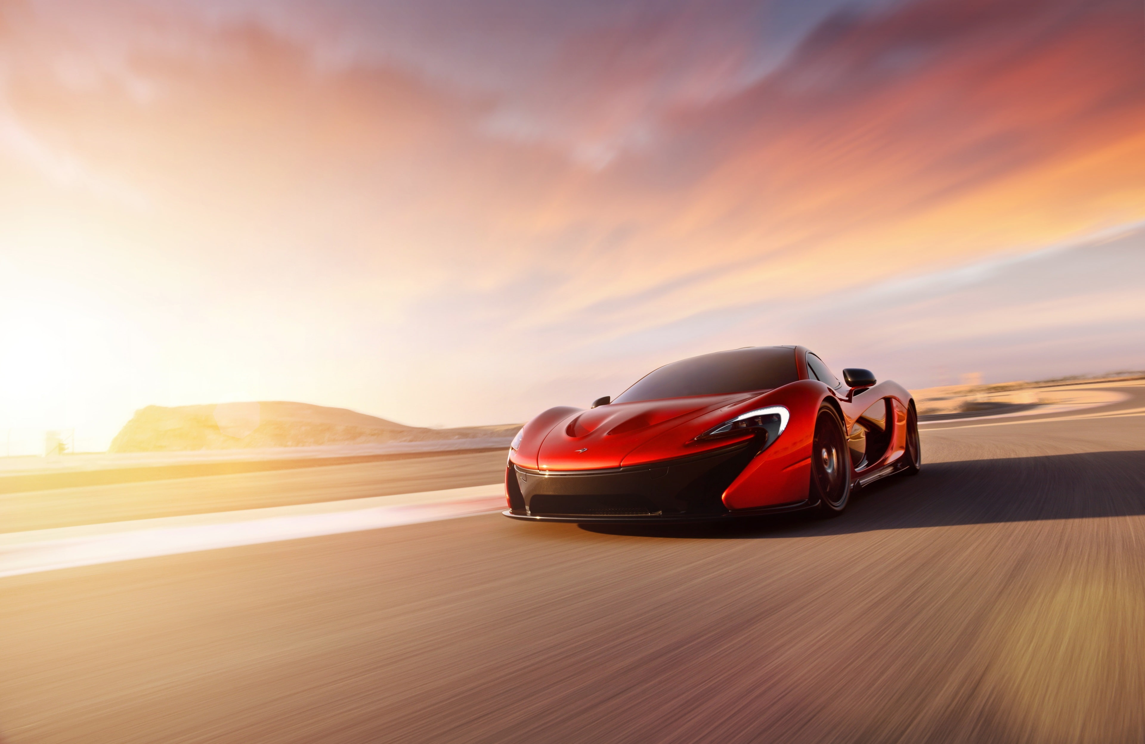 auto racing, speed, sports race, sky, road trip, motion, 4K, transportation, on the move, mode of transportation, sunlight, sunset, sports car, competition, HD Wallpaper
