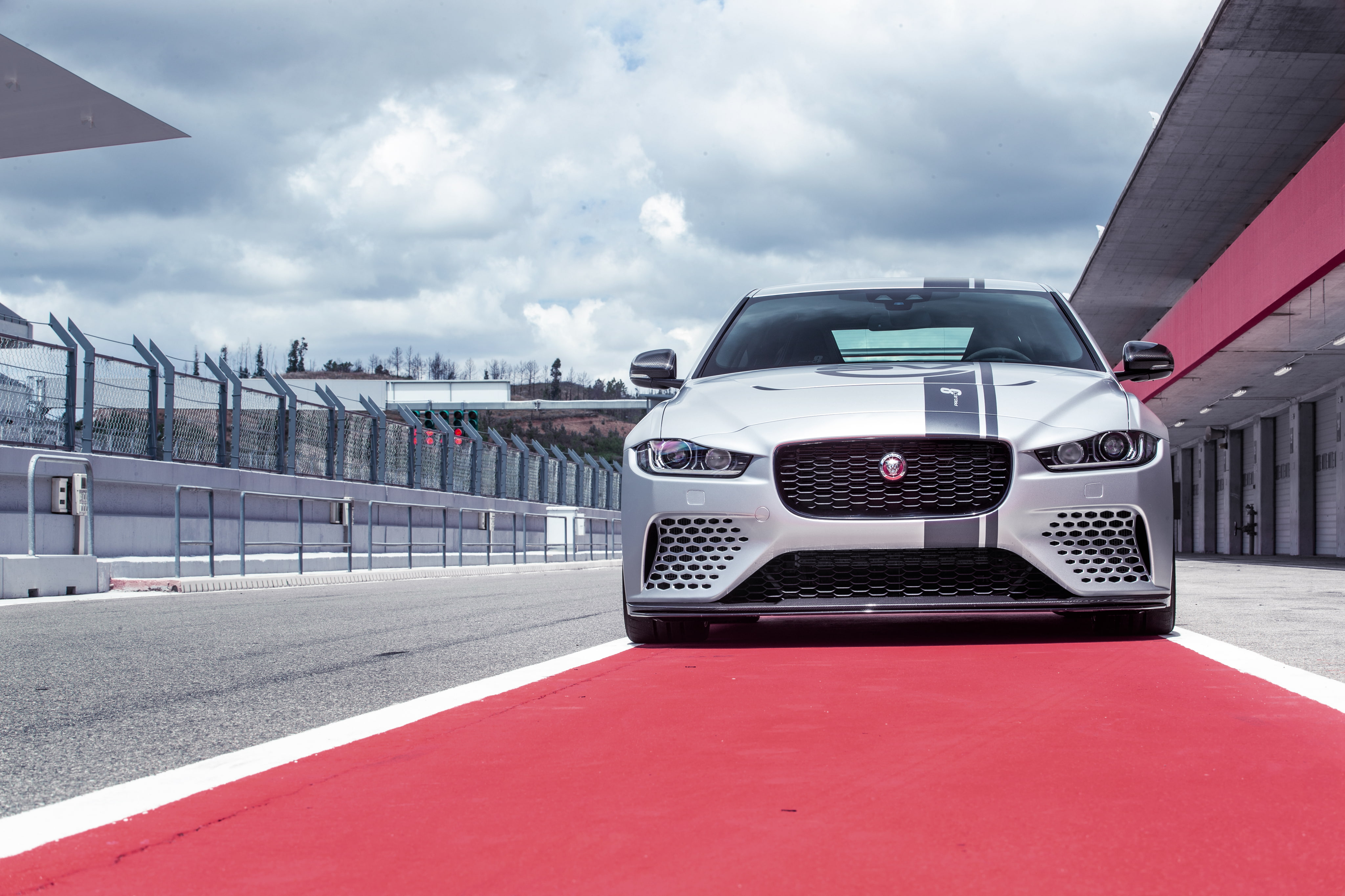 city, motor vehicle, sky, car, 2018, architecture, building exterior, red, 4K, Jaguar XE SV Project 8, travel, white color, no people, cloud - sky, day, HD Wallpaper