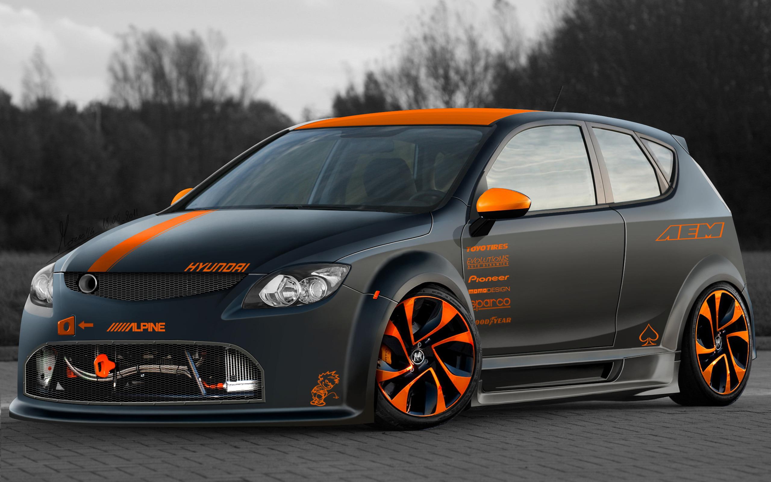 alpine, orange, hatchback, 2560x1600, door, 2K, cars, black, hyundai, hyundai i30, HD Wallpaper