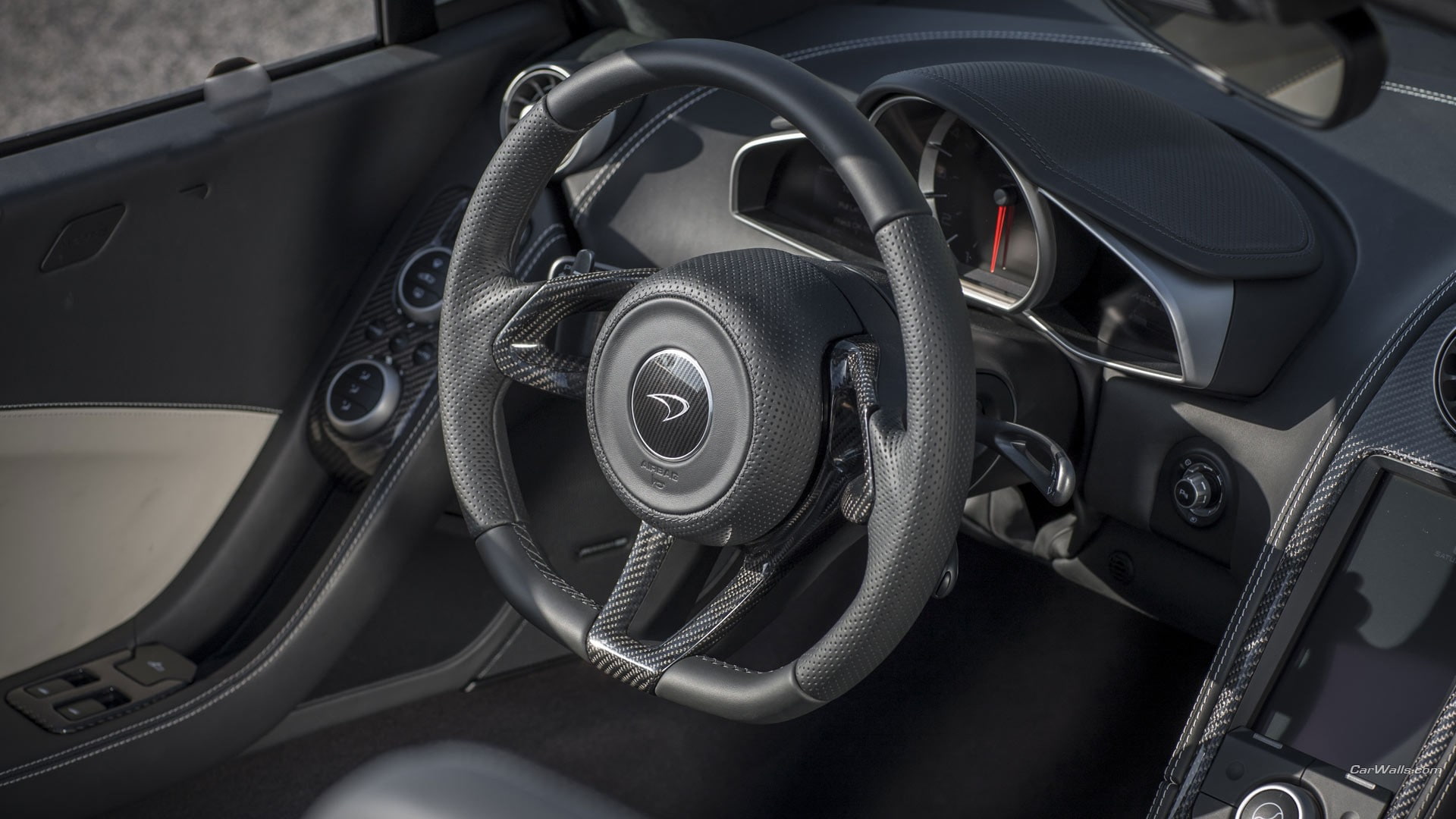 motor vehicle, vehicle interior, mode of transportation, no people, wheel, land vehicle, close-up, McLaren MC4-12C, vehicle part, car interior, dashboard, HD Wallpaper